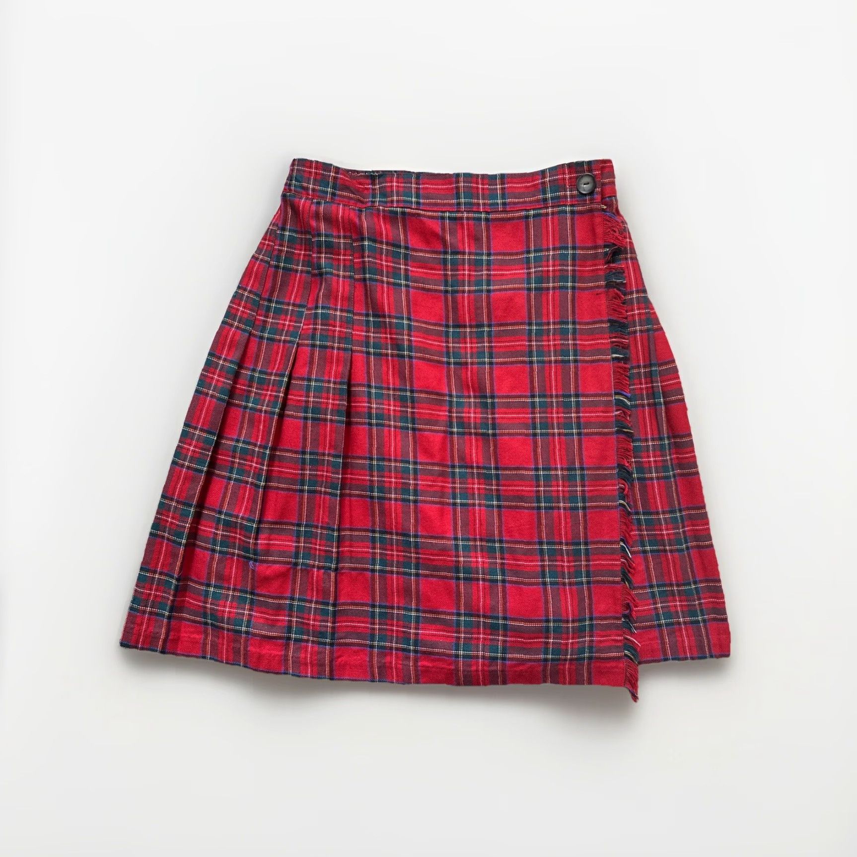 Vintage VINTAGE Skirt Plaid Red XL Women’s Knee Length Pleated Fringe Polyester Rayon Aline Wrap Tartan 18/20 SS2 Size 40" / US 18 - 2 Thumbnail
