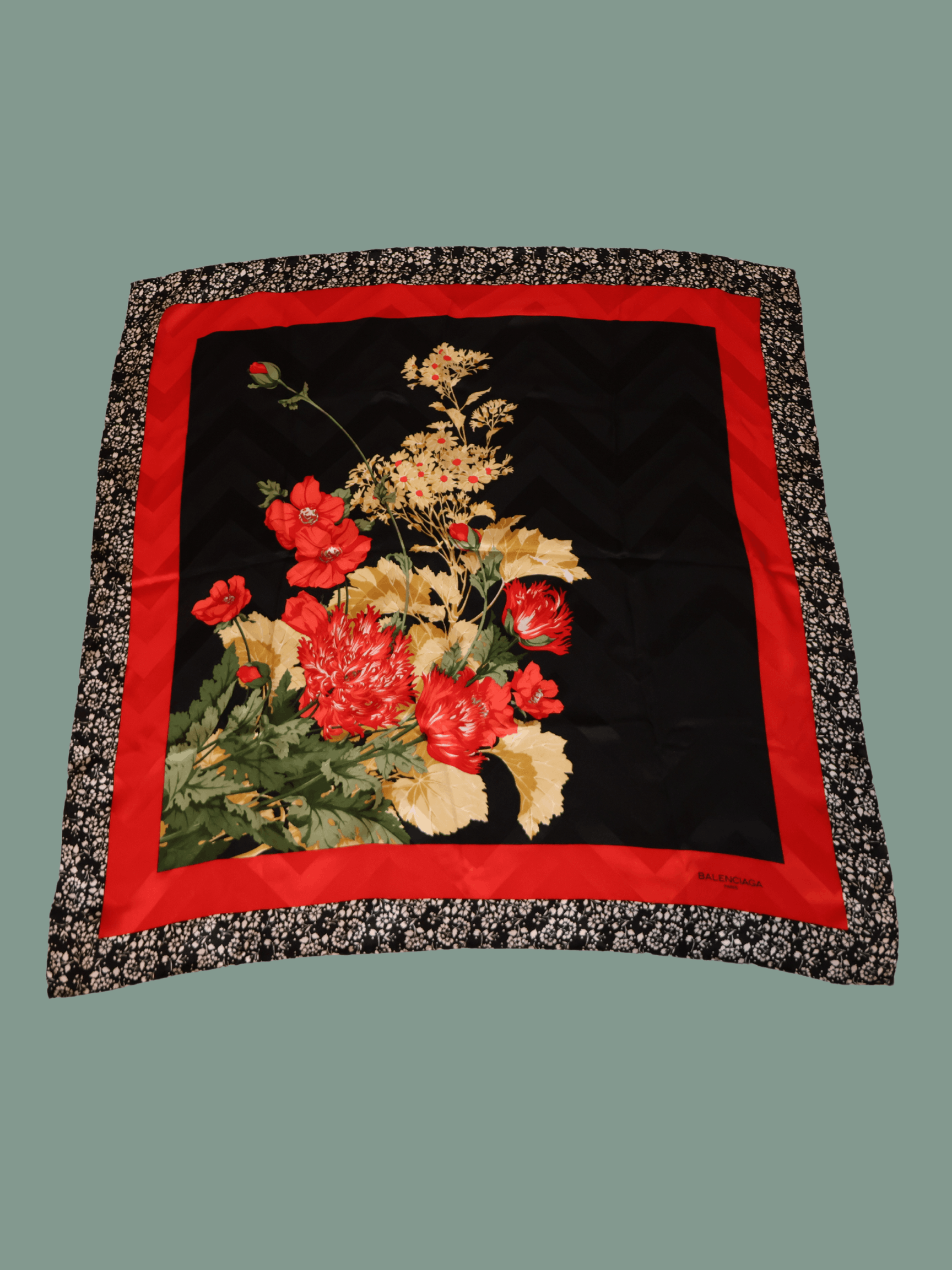 image of Vintage Balenciaga 100% Silk Scarf in Black/Red, Men's