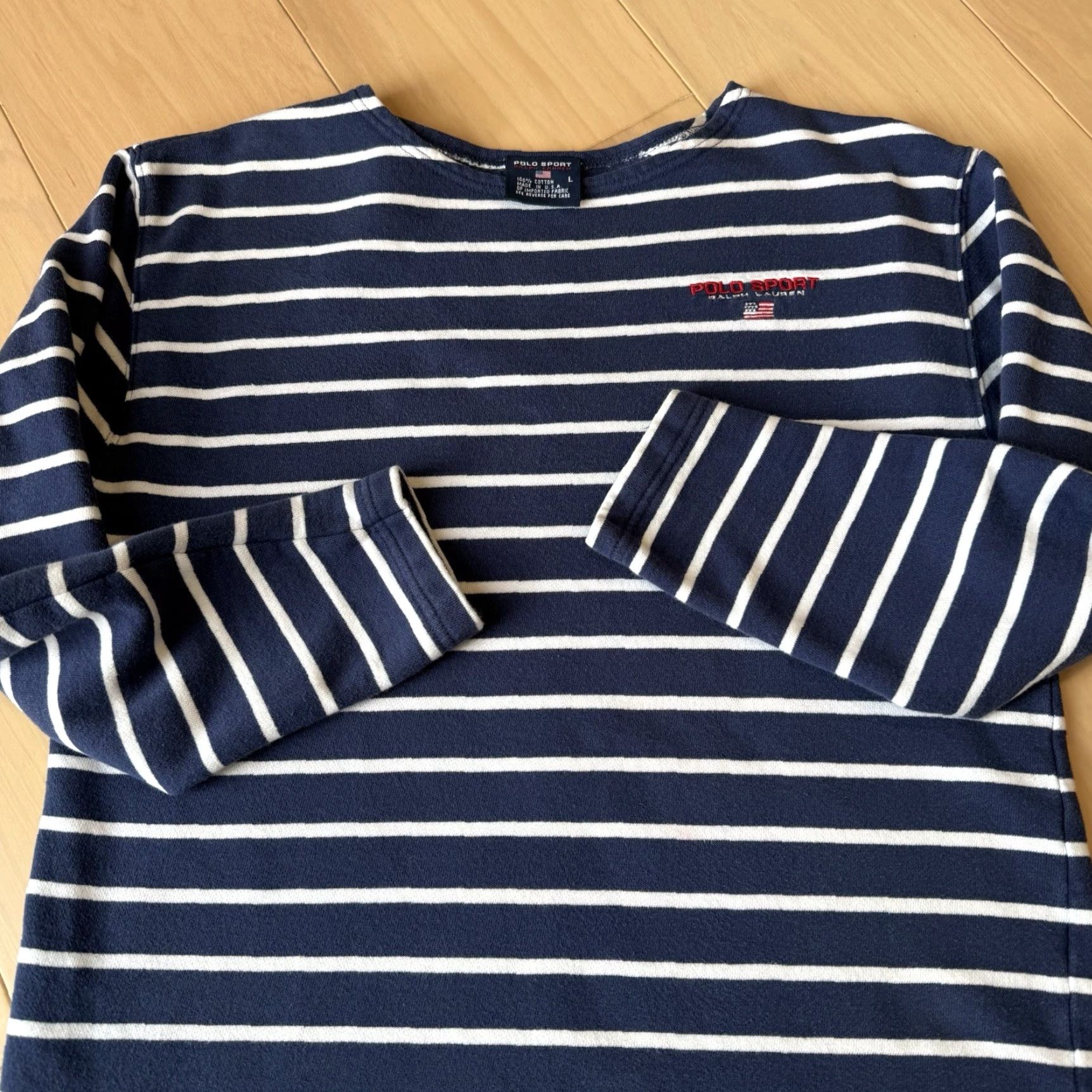Vintage VINTAGE Polo Sport Shirt Women's Large Navy Striped Long Sleeve Made in USA Size L / US 10 / IT 46 - 4 Thumbnail