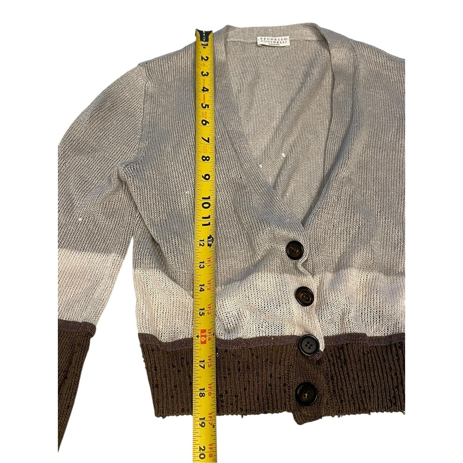 Brunello Cucinelli Brunello Cucinelli Brown Colour Block Sequin Cardigan Size:S Size S / US 4 / IT 40 - 10 Thumbnail