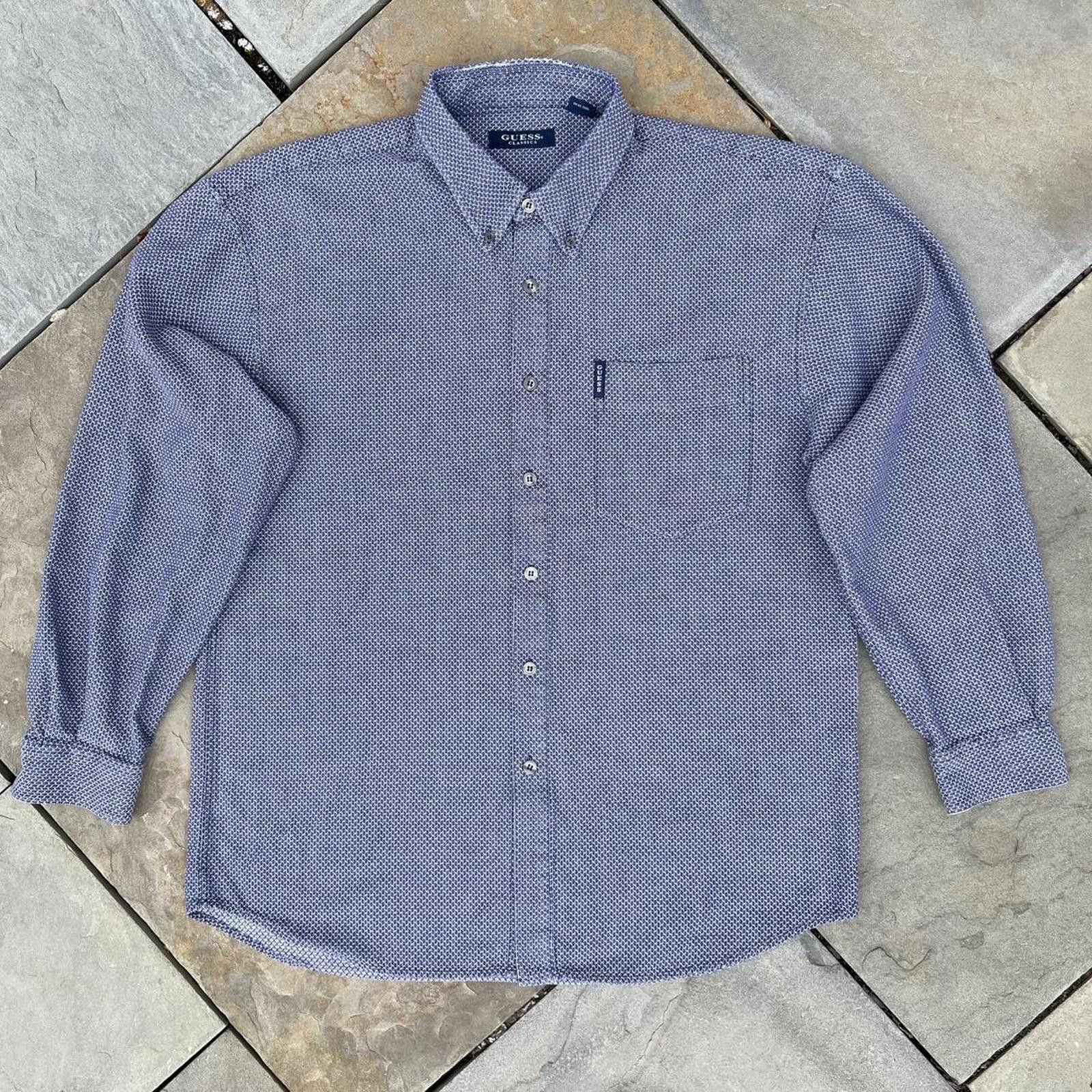 Guess Vintage 90s Guess Designer Blue Knit Pattern Button Down Size US XL / EU 56 / 4 - 1 Thumbnail