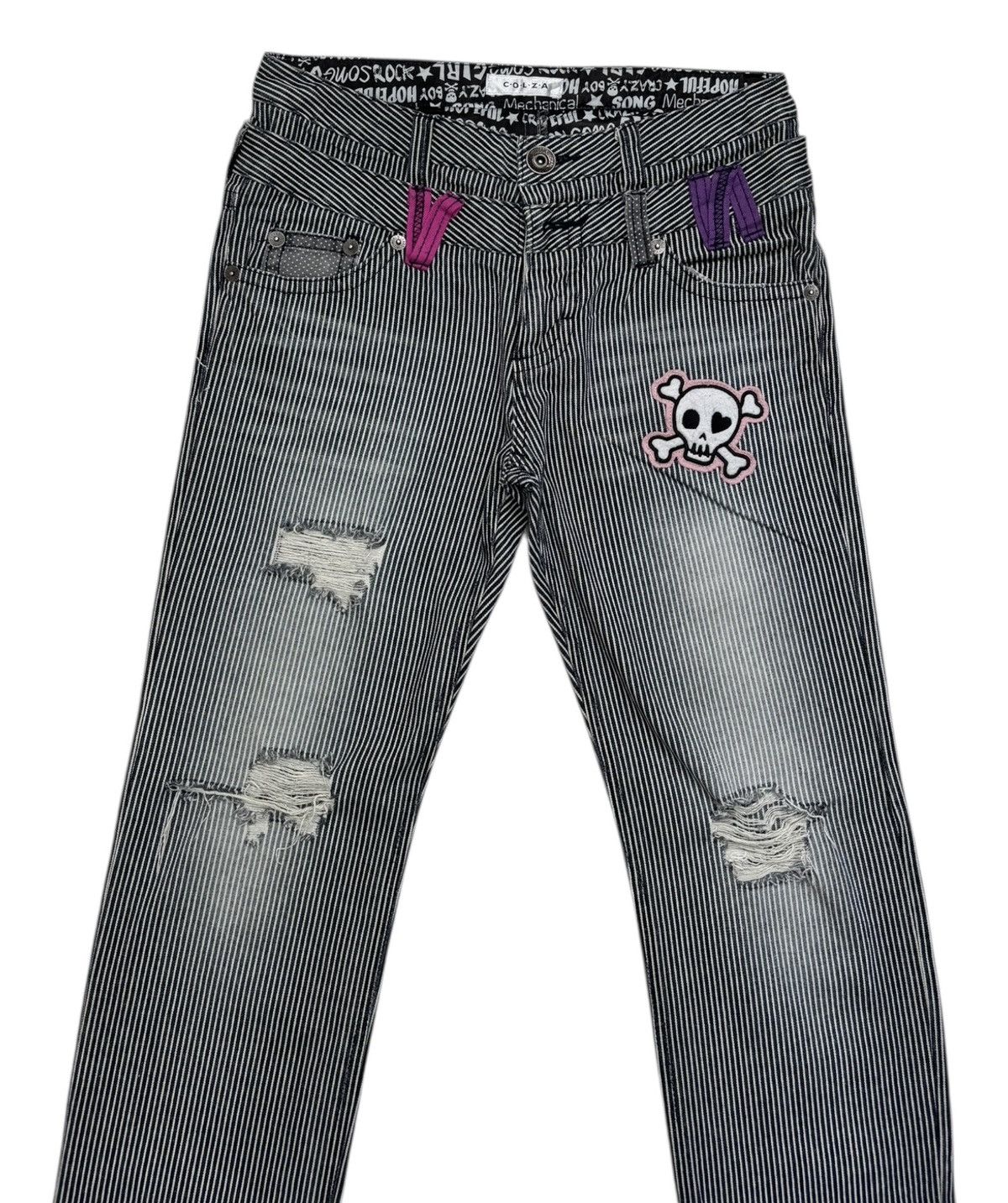 Seditionaries Colza Double Waist Striped Punk Distressed Denim Jeans Size 32" / US 10 / IT 46 - 5 Thumbnail