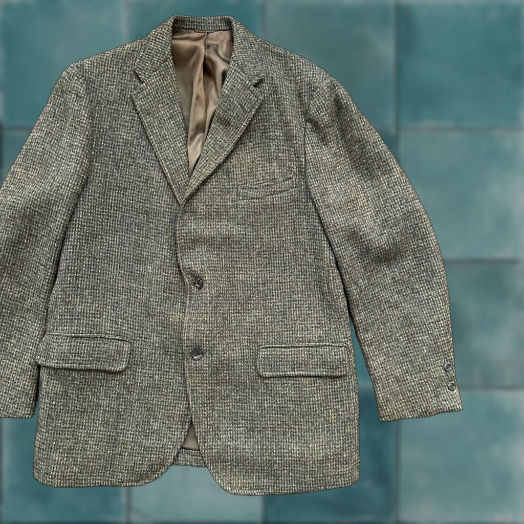 Vintage Harris Tweed Men's Blazer Jacket 42 Wool Single-Breasted Gray 70s Sports