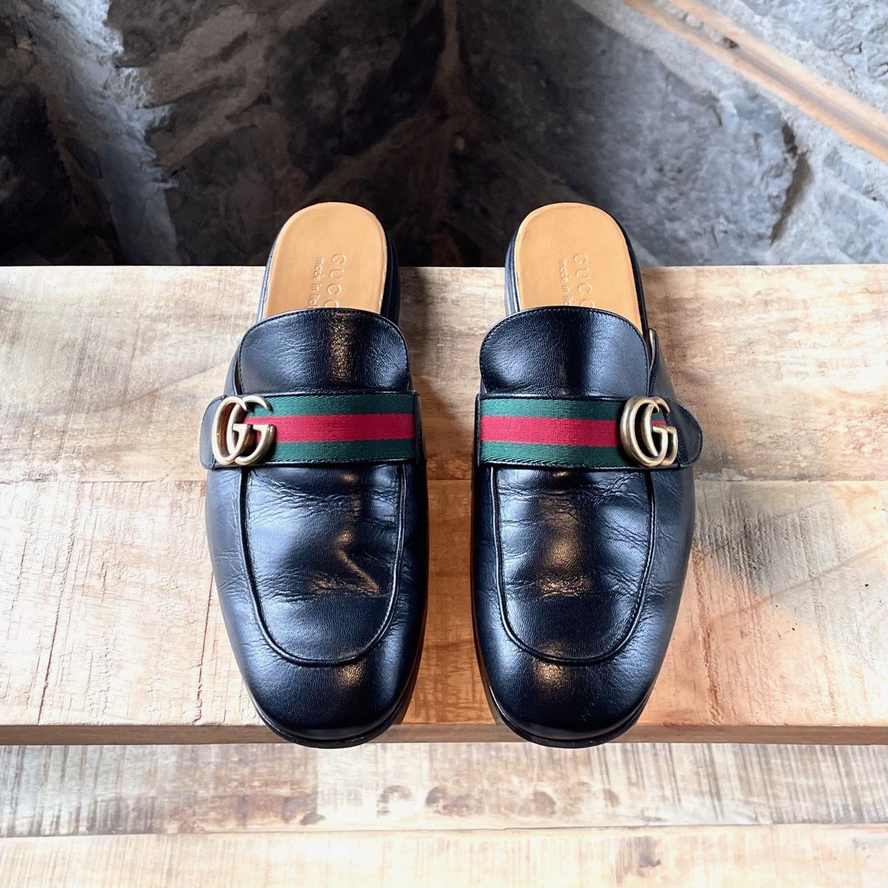 Gucci Gucci Black Leather Marmont GG Web Slippers Loafers Size US 9 / EU 42 - 2 Thumbnail