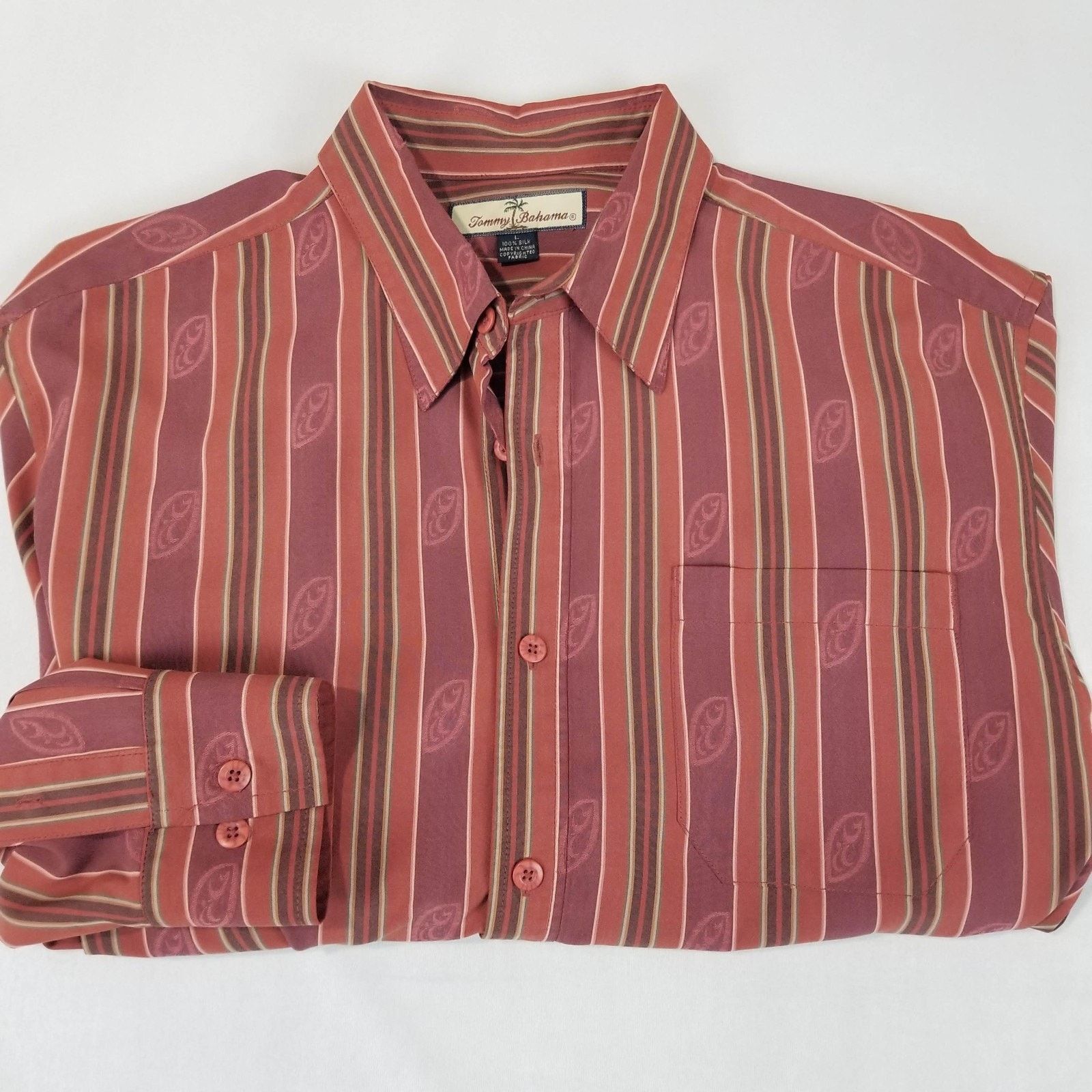 Tommy Bahama Tommy Bahama Shirt Mens Large Red Striped Jacquard Paisley Size US L / EU 52-54 / 3 - 3 Thumbnail