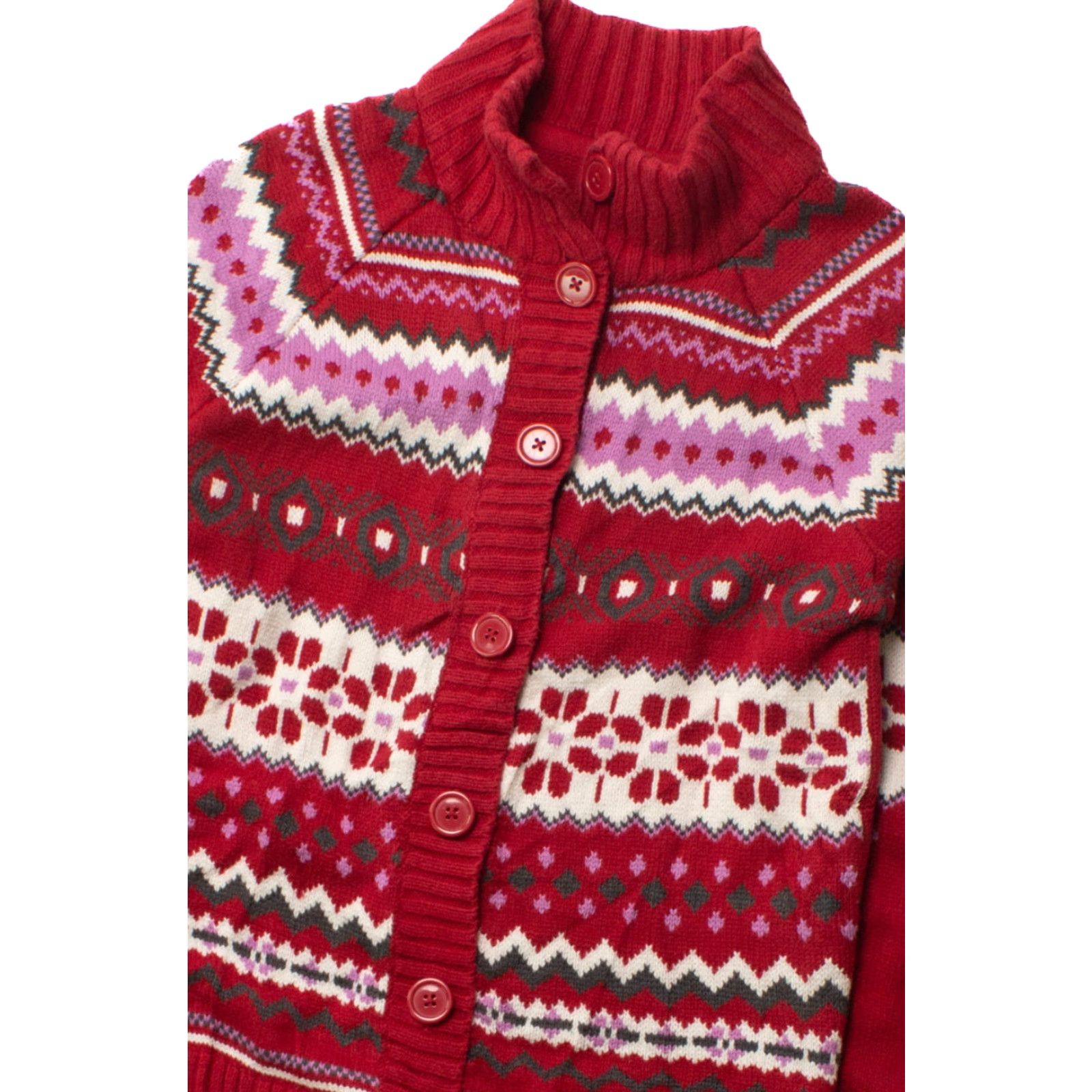Basic Editions VINTAGE Red Fair Isle Button Up Sweater Medium Basic Editions 1990s Cotton / Acrylic Mens Womens Boys Girls Size M / US 6-8 / IT 42-44 - 2 Thumbnail