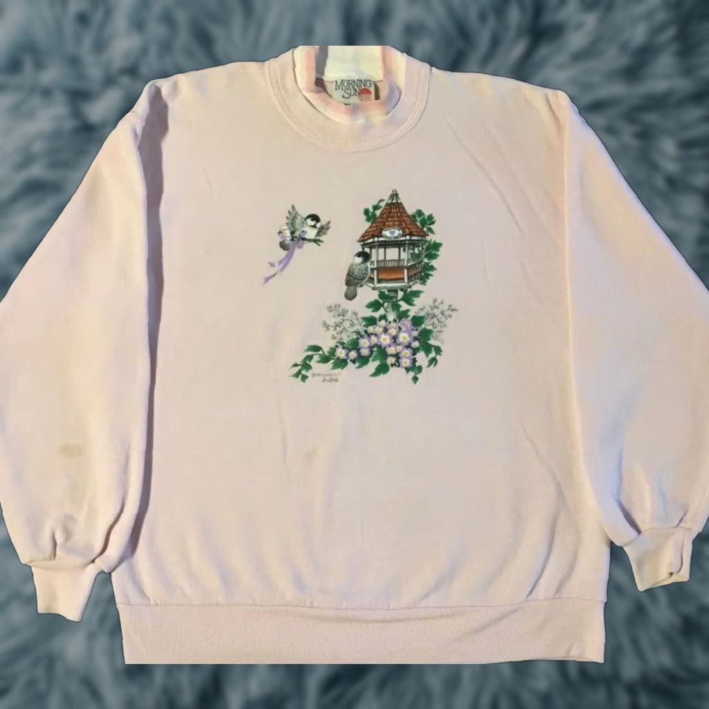 Vintage Vtg 90s Bird Flower Art Faded Sweatshirt M USA Animal Nature Beach Grunge 80s Size US M / EU 48-50 / 2 - 1 Thumbnail