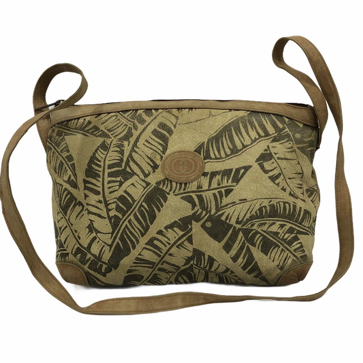 ‼️YES‼️ AUTHENTIC VINTAGE GUCCI TAN LEAF PRINT SHOULDER BAG