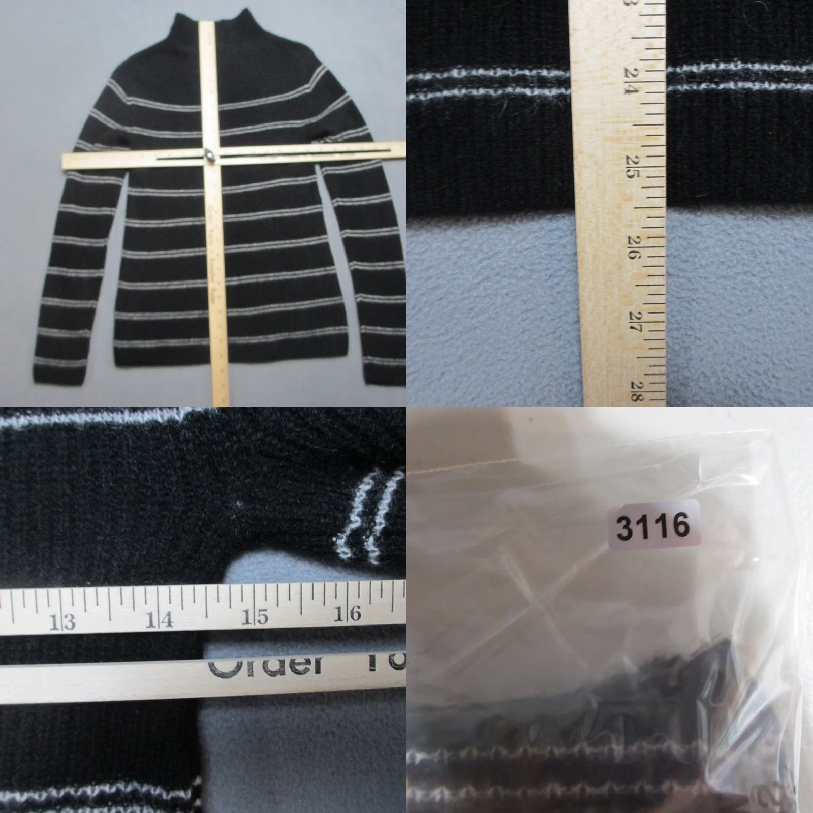 Vintage Magaschoni Sweater Womens Small Black White Striped Cashmere Rib Knit Mock Neck Size S / US 4 / IT 40 - 9 Thumbnail