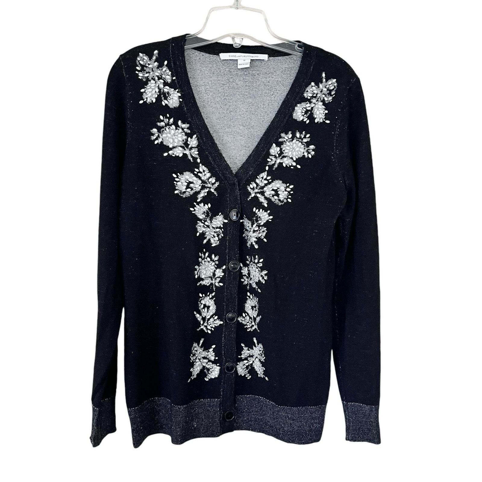 Diane von Furstenberg Diane von Furstenberg Black Floral Cardigan Sweater Size M / US 6-8 / IT 42-44 - 1 Thumbnail