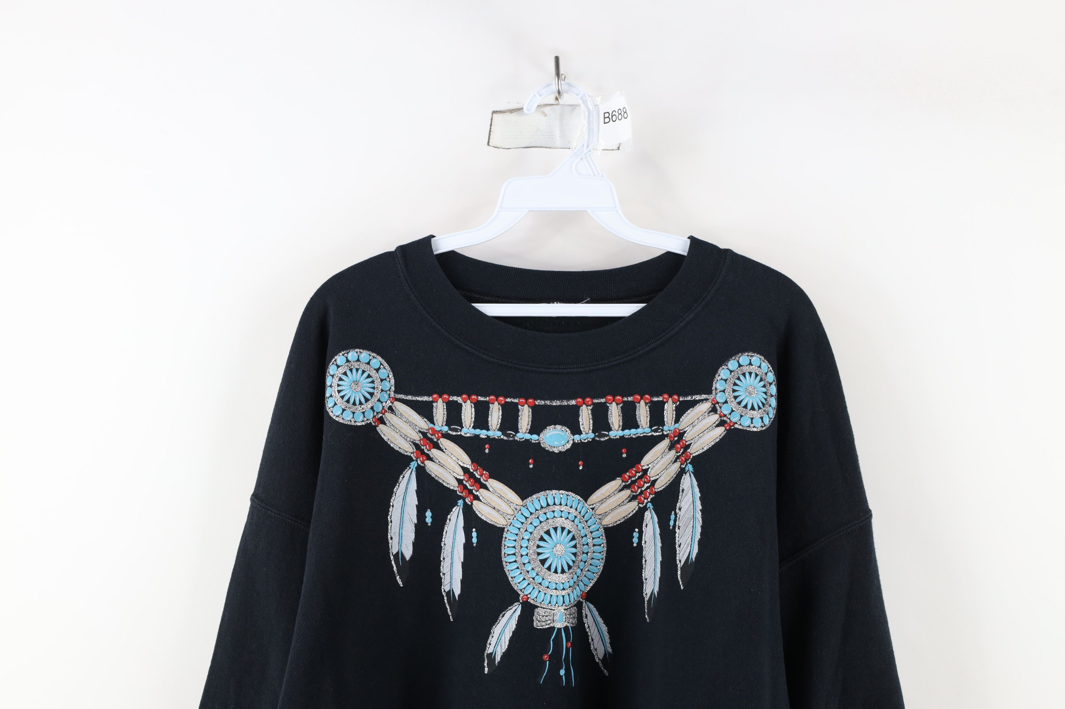 Vintage Vintage 90s Streetwear Beaded Dreamcatcher Sweatshirt Black Size XXL / US 16-18 / IT 52-54 - 2 Thumbnail