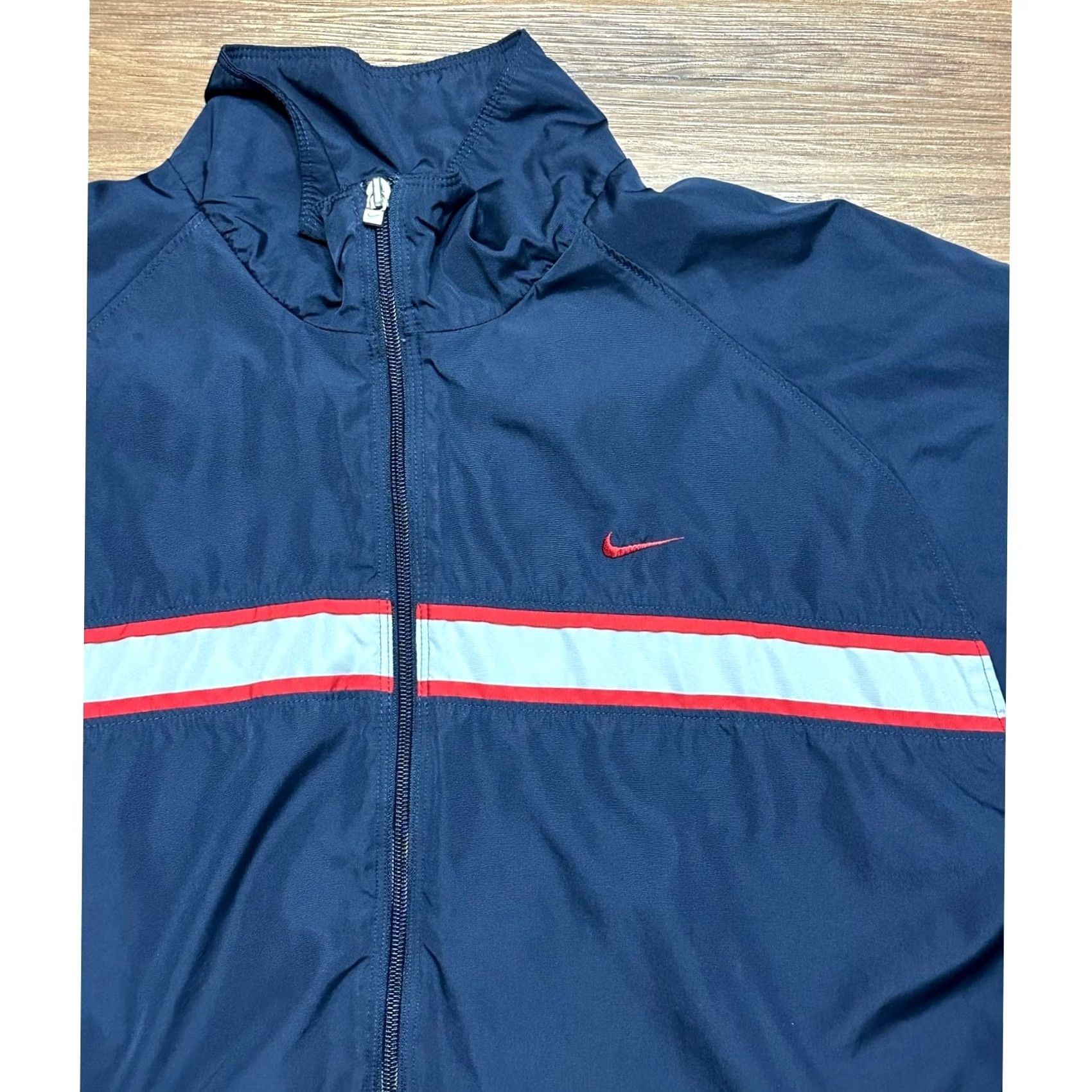 Nike VINTAGE Nike Y2K Windbreaker Jacket XL Blue Full Zip Striped Embroidered Swoosh Mens Size US XL / EU 56 / 4 - 2 Thumbnail
