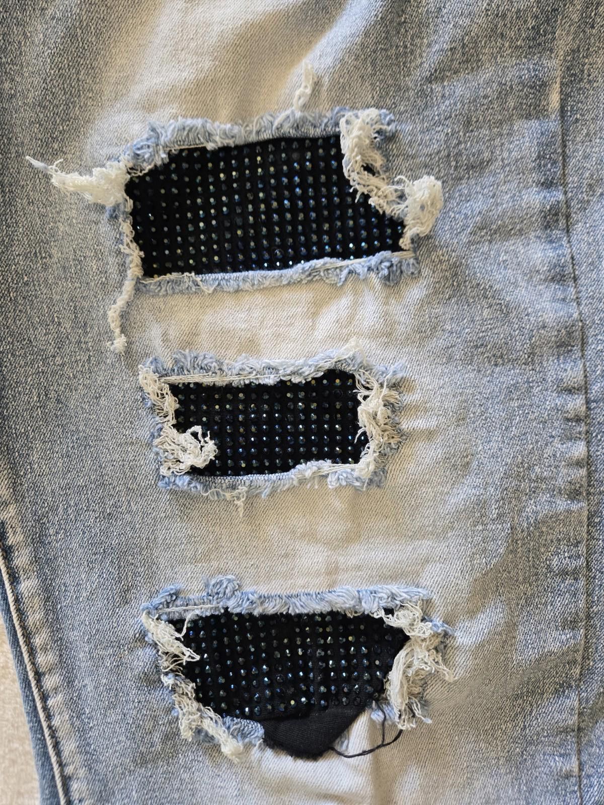 Jean Upcycled Handmade Patchwork Sequins Jeans 36x32 Embellished Size US 36 / EU 52 - 7 Thumbnail