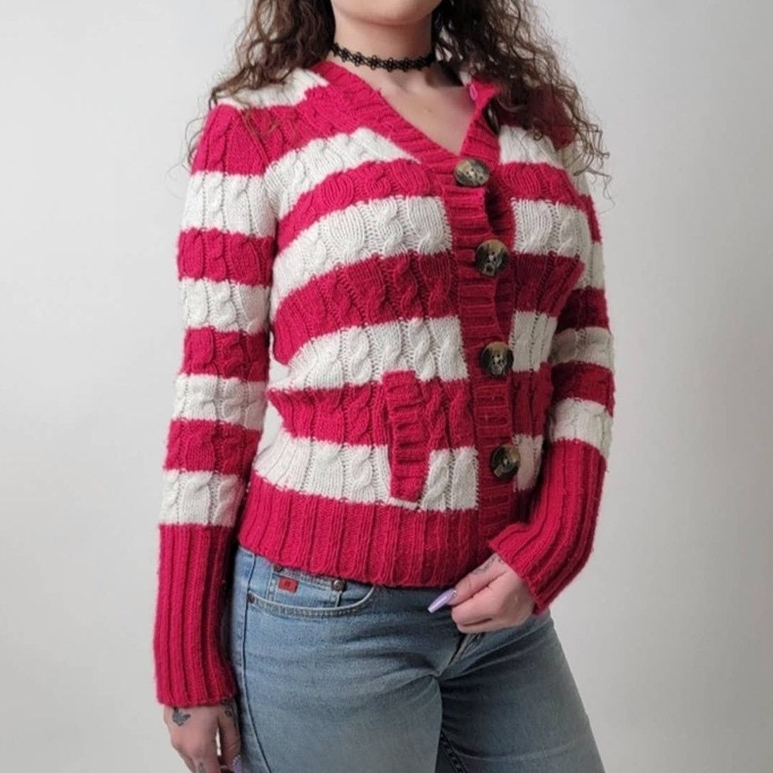 Aeropostale Aeropostale Y2K Hooded Striped Cable Knit Sweater - M Size M / US 6-8 / IT 42-44 - 7 Thumbnail