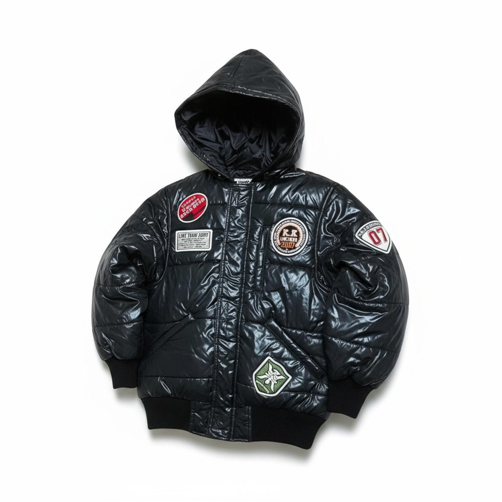 Unknown London Kuwa - Black Hooded Puffer Jacket Patches Size US M / EU 48-50 / 2 - 1 Thumbnail