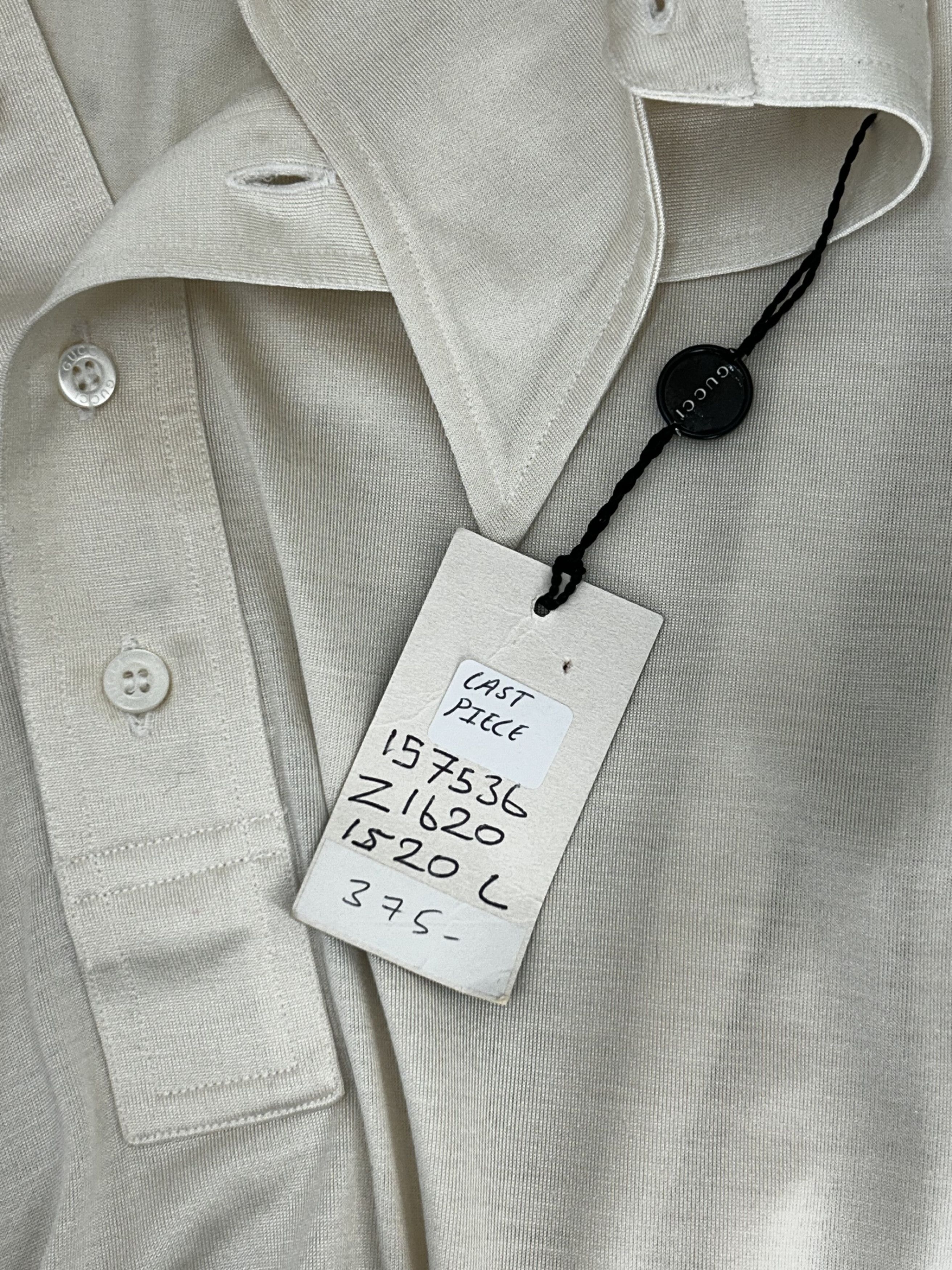 Gucci Gucci Ivory Silk Long Plaquette Polo Style Shirt With Cuffs Size US L / EU 52-54 / 3 - 5 Thumbnail