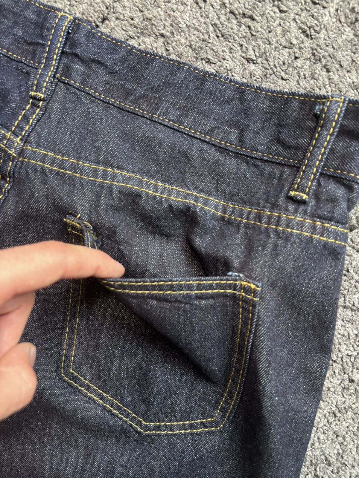Jean × Vintage Vintage streetwear yellow stitches marine blue baggy jeans Size US 35 - 18 Thumbnail