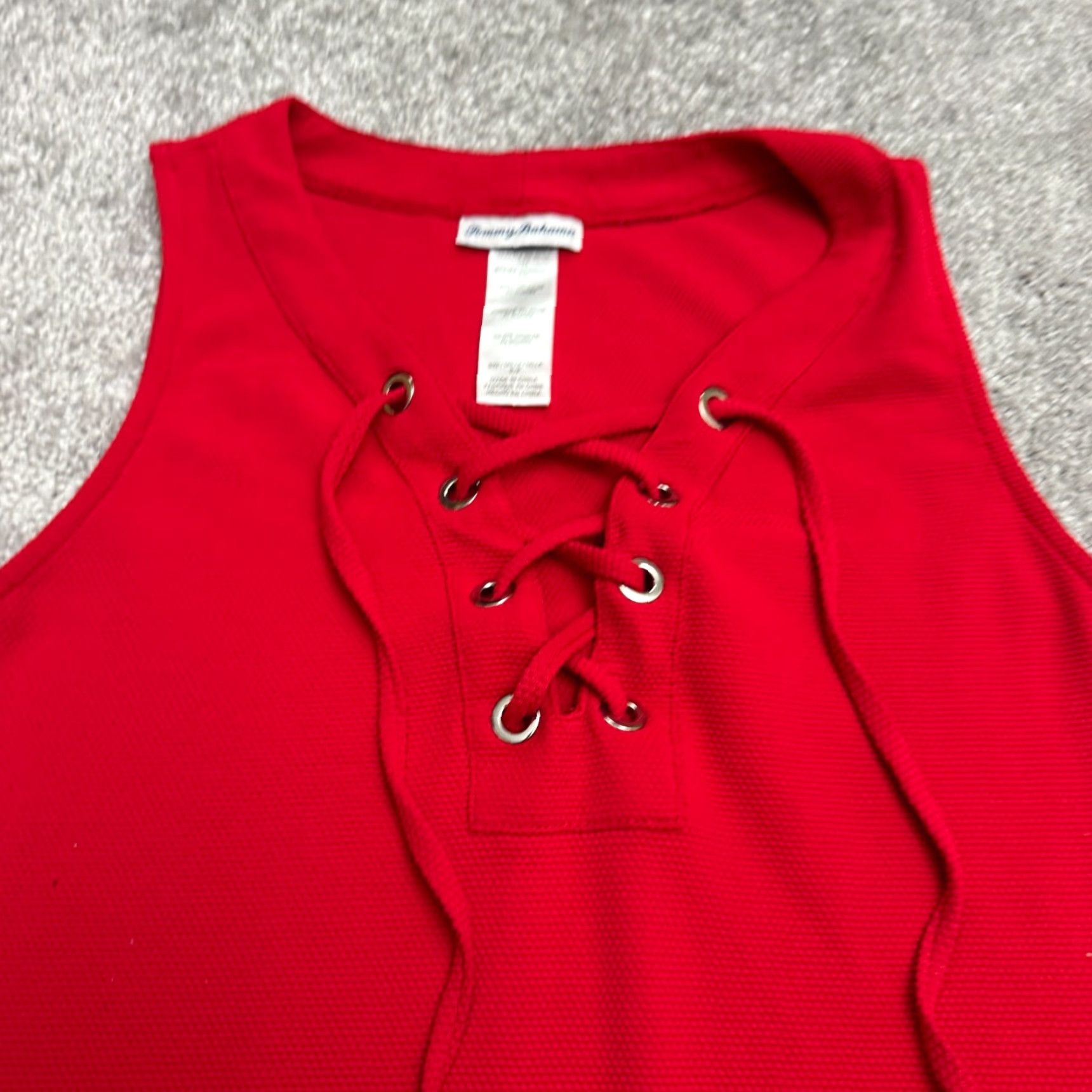 Tommy Bahama Tommy Bahama Dress Womens Small Red Sleeveless Knee Length V-Neck Tie Neckline Shirt Dress Casual Workwear Size S / US 4 / IT 40 - 5 Thumbnail
