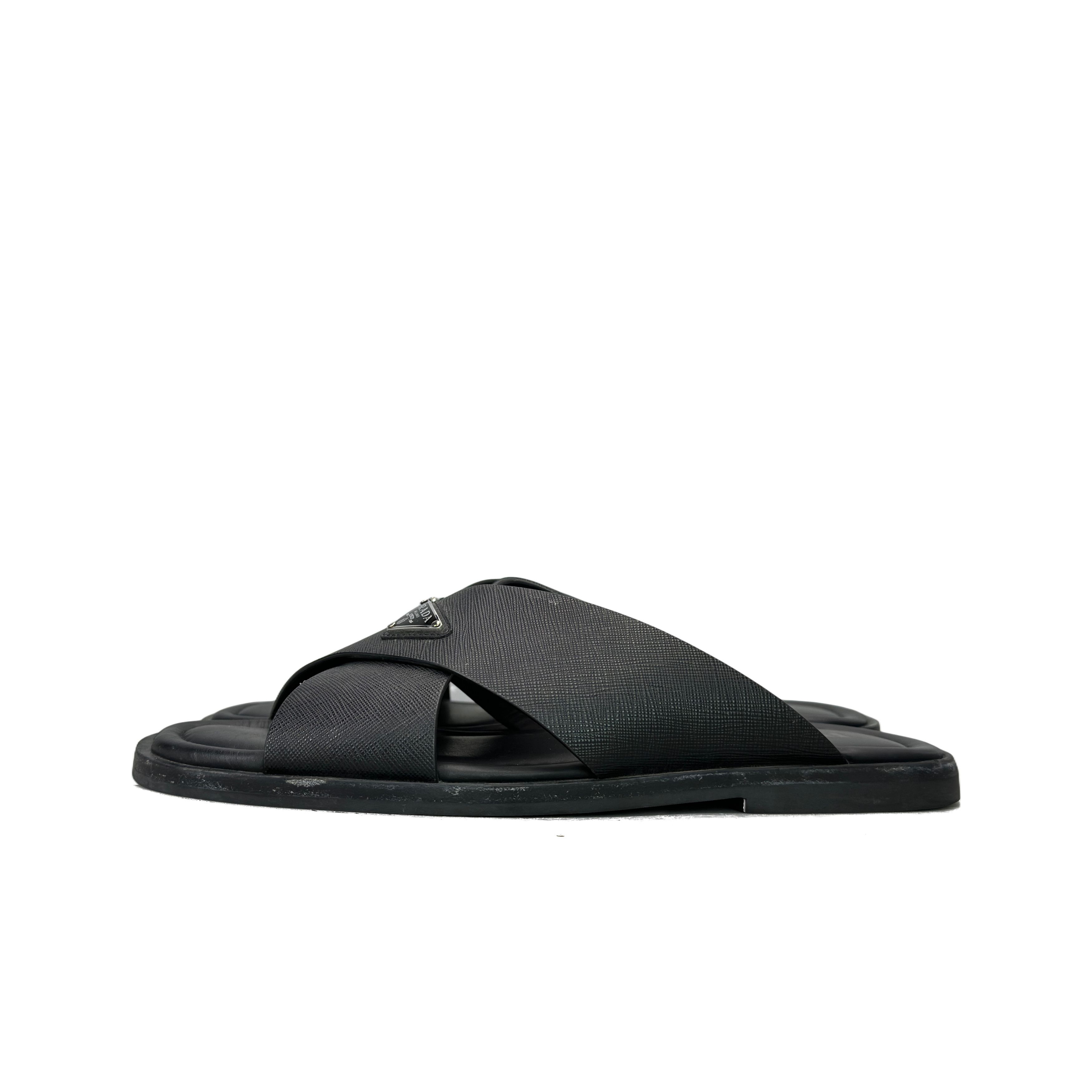 Prada Prada Saffiano Leather Cross-Strap Slides Size 8.5 Size US 8.5 / EU 41-42 - 1 Thumbnail