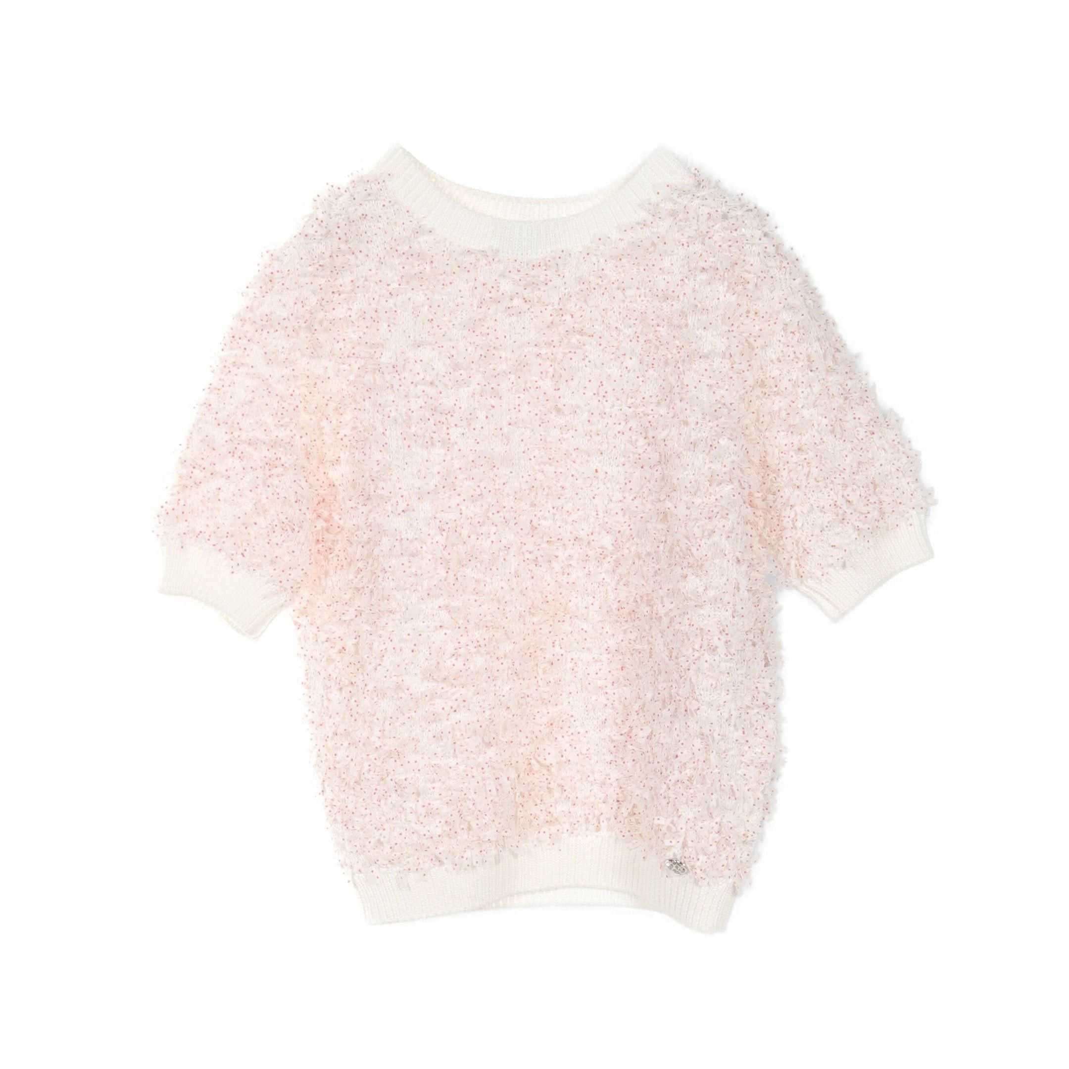 Chanel Chanel Knit Crew Neck Short Sleeve Dot Cotton White Red Ribbon Size ONE SIZE - 1 Thumbnail