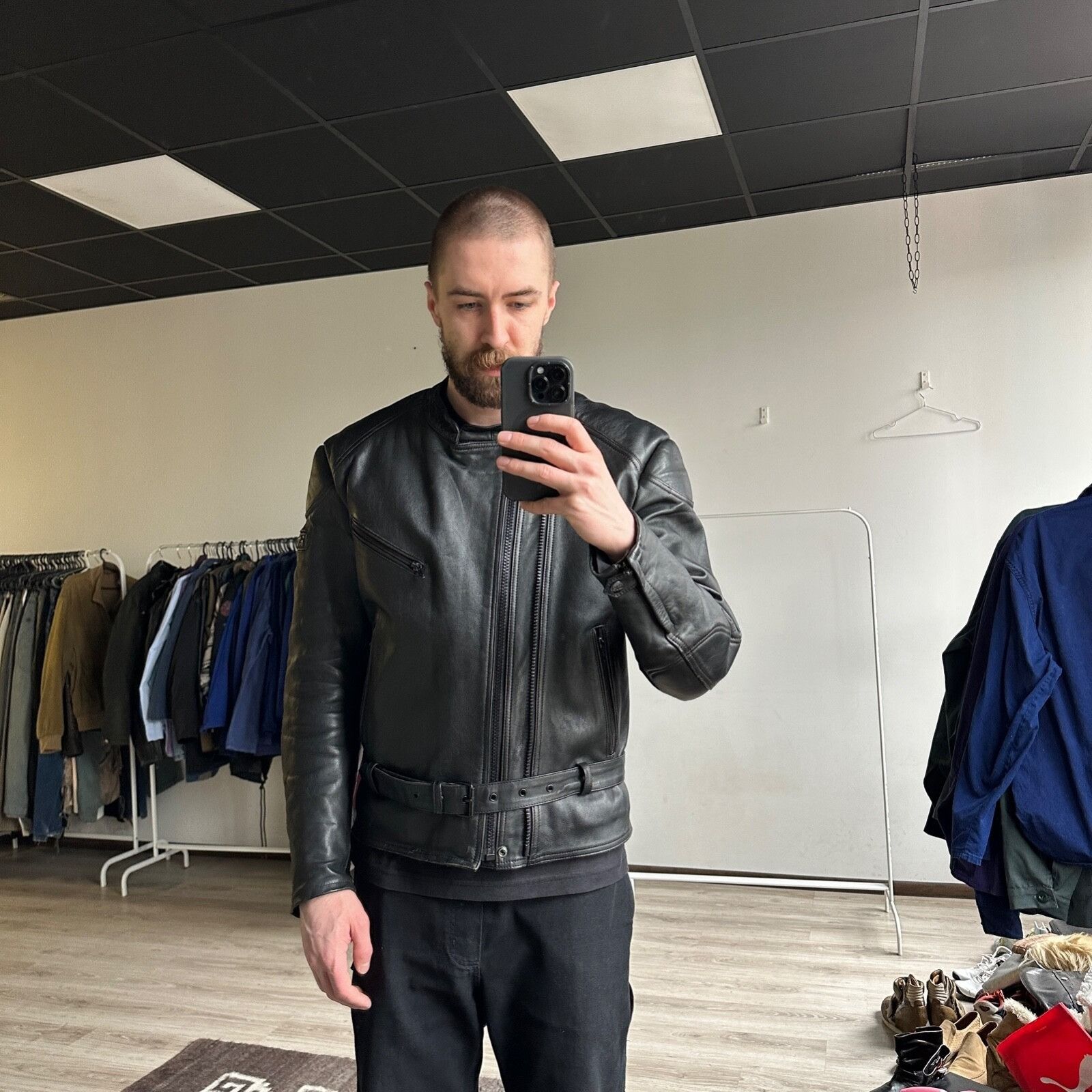 Genuine Leather iXS Vintage Moto Biker Black Real Leather Jacket 8712AC Size US XL / EU 56 / 4 - 3 Thumbnail