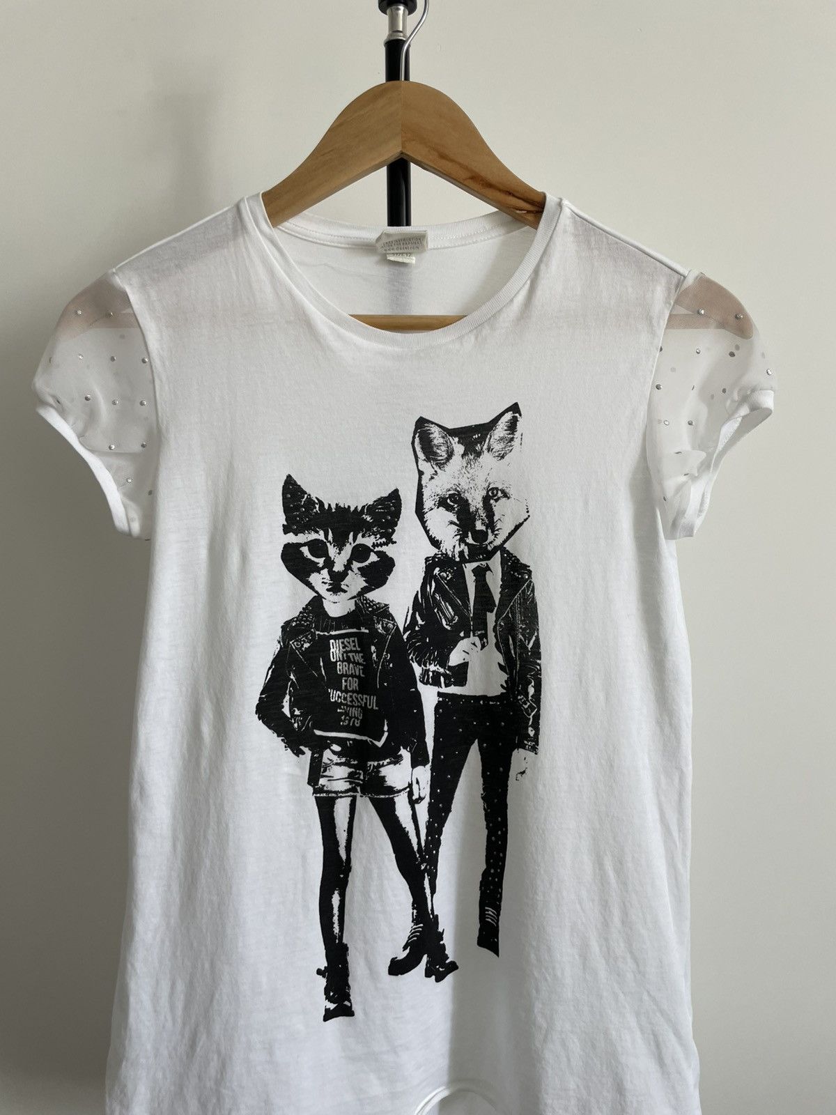 Diesel Vintage Y2K Diesel 00's T-Shirt Wolf/Cat Printed Japanese Size S / US 4 / IT 40 - 5 Thumbnail