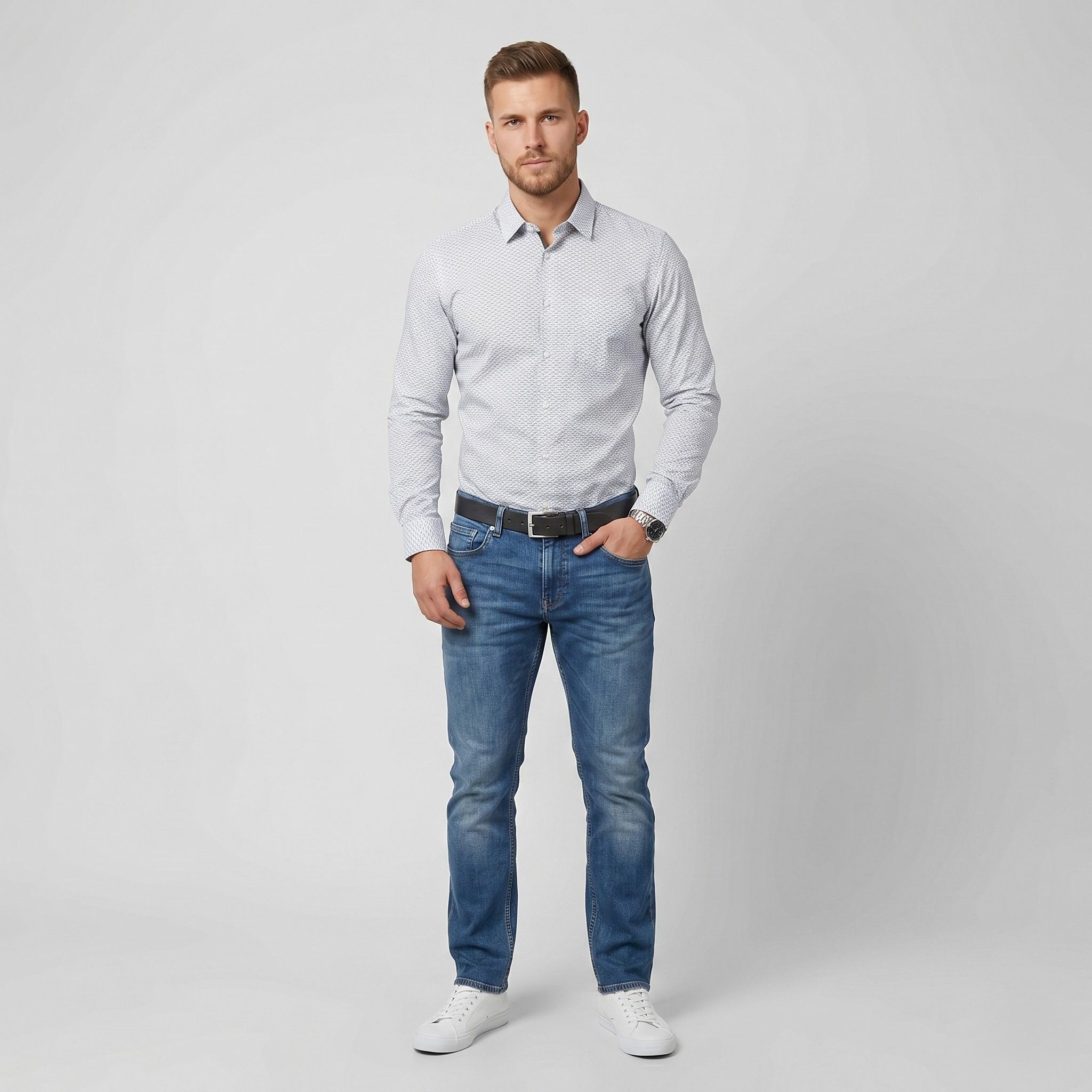 Hugo Boss Hugo Boss Men L Casual Shirt White Blue Slim 9805 Size US L / EU 52-54 / 3 - 1 Thumbnail