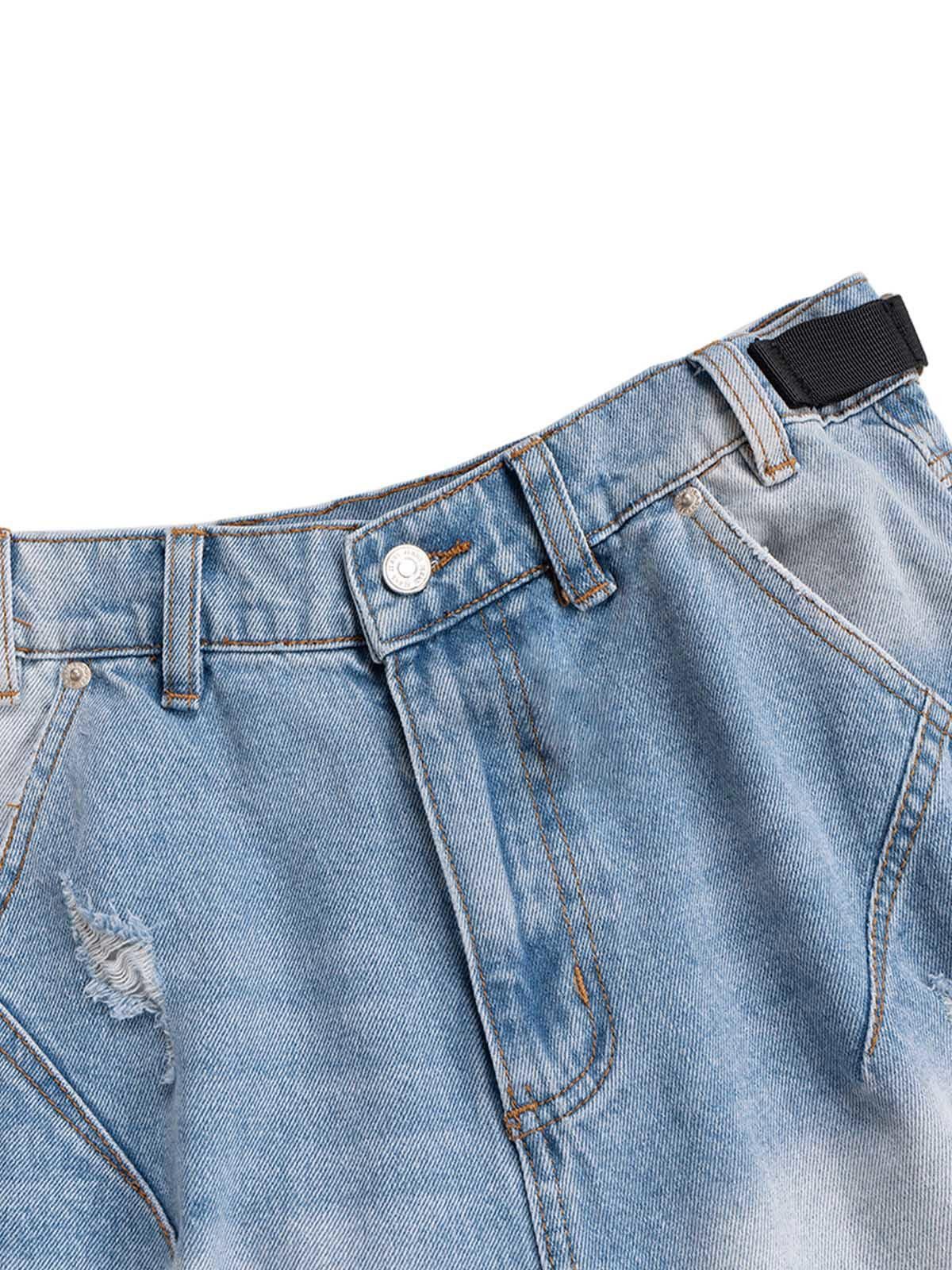 Japanese Brand Ripped Washed Tassel Cargo Denim Shorts Size ONE SIZE - 7 Thumbnail