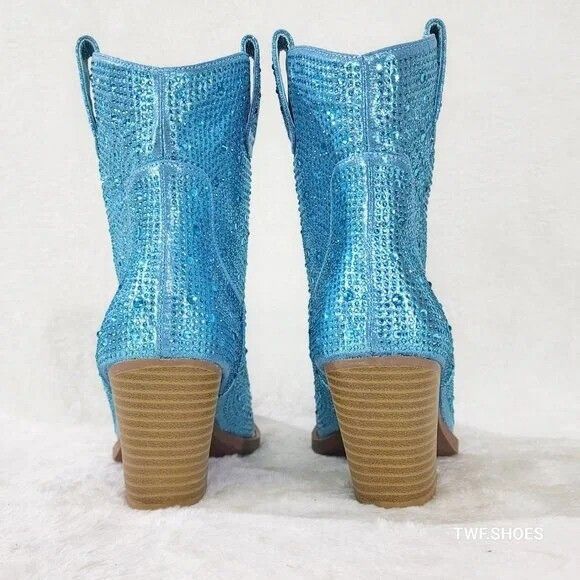 Other Dolly Aqua Blue Rhinestone Cowgirl Country Western Ankle Boo Size US 7.5 / IT 37.5 - 3 Thumbnail