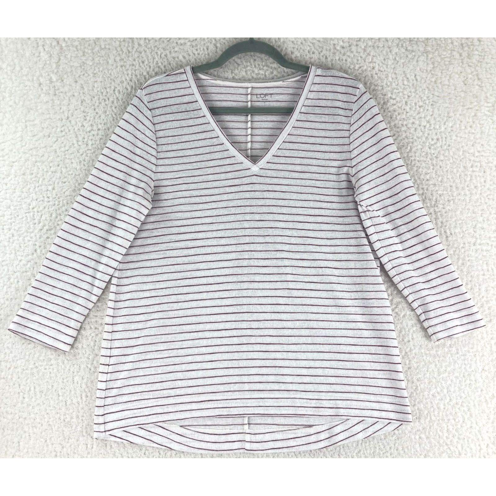 Loft LOFT White Stripe v-Neck Shirt Womens Long Sleeve Pullover Size M Casual Size M / US 6-8 / IT 42-44 - 2 Thumbnail