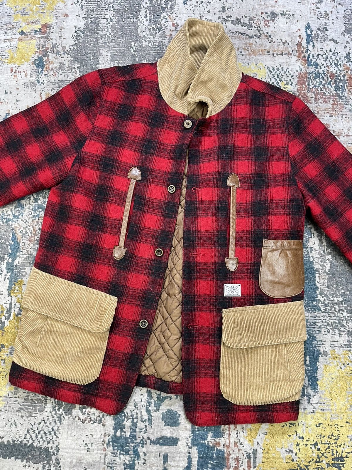 Japanese Brand Sacrifice Japan Plaid Wool Leather Trim Hunting Jacket Size US M / EU 48-50 / 2 - 4 Thumbnail