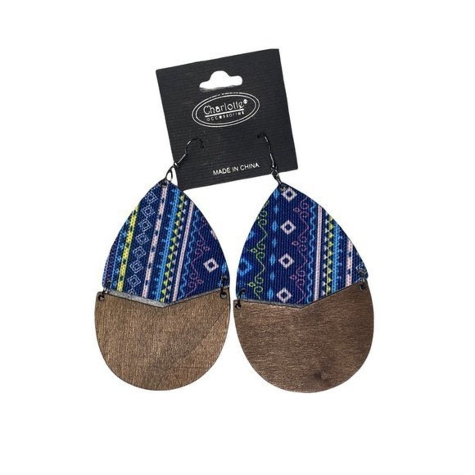 Other NWT Wooden Fabric Covered Boho Aztec Dangle Earrings Blue Size ONE SIZE - 1 Thumbnail