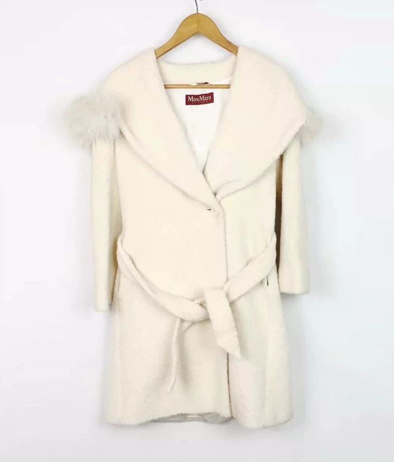 Max Mara White hooded wool coat