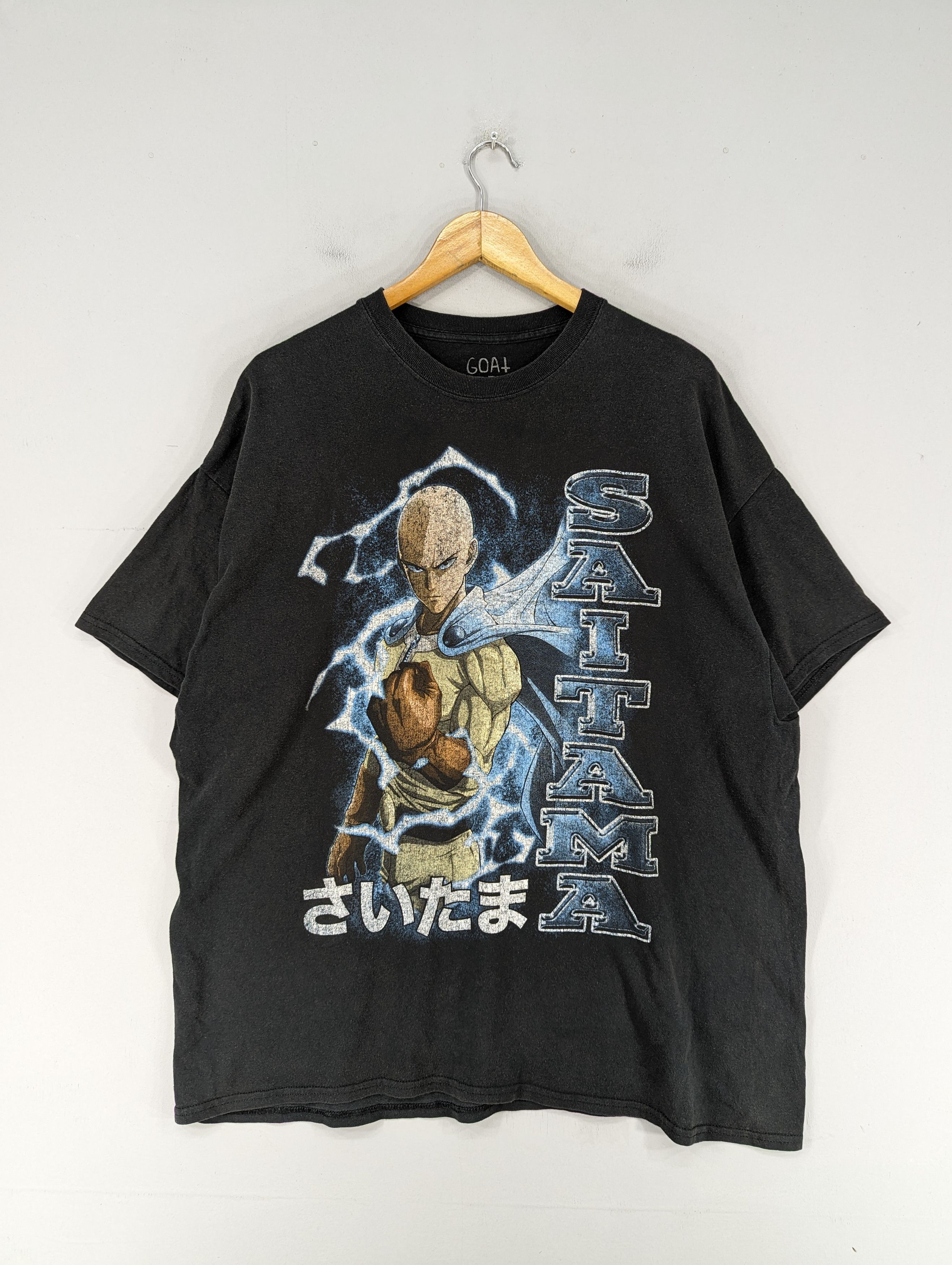 image of Anima saitama Dragon Ball Z Anime Big Print Faded T-Shirt in Faded Black, Men's (Size XL)