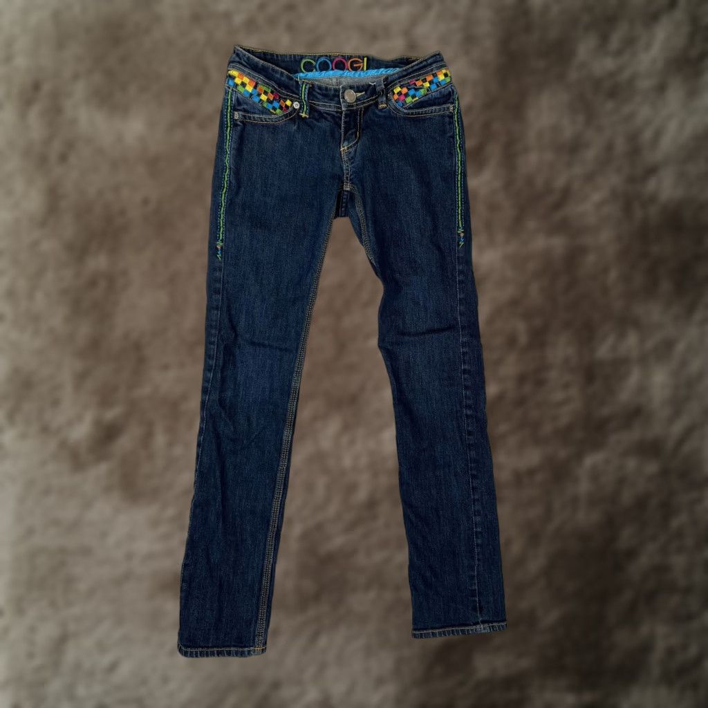 Coogi COOGI Jeans Slim Straight 1/2 Juniors Blue Dark Wash Embroidered 5-Pocket Denim Size 25" / US 0 / IT 36 - 1 Thumbnail