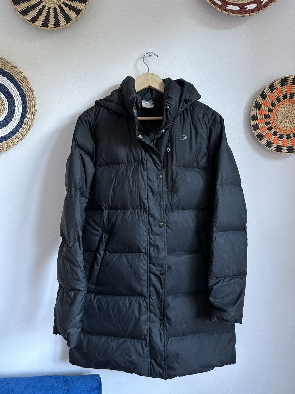 Vintage Y2K NIKE Down Long Puffer Drill Jacket Swoosh Logo