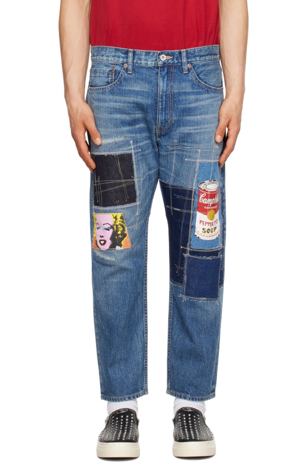 NEW XL Indigo Patchwork Jeans Andy Warhol Campbell Soup