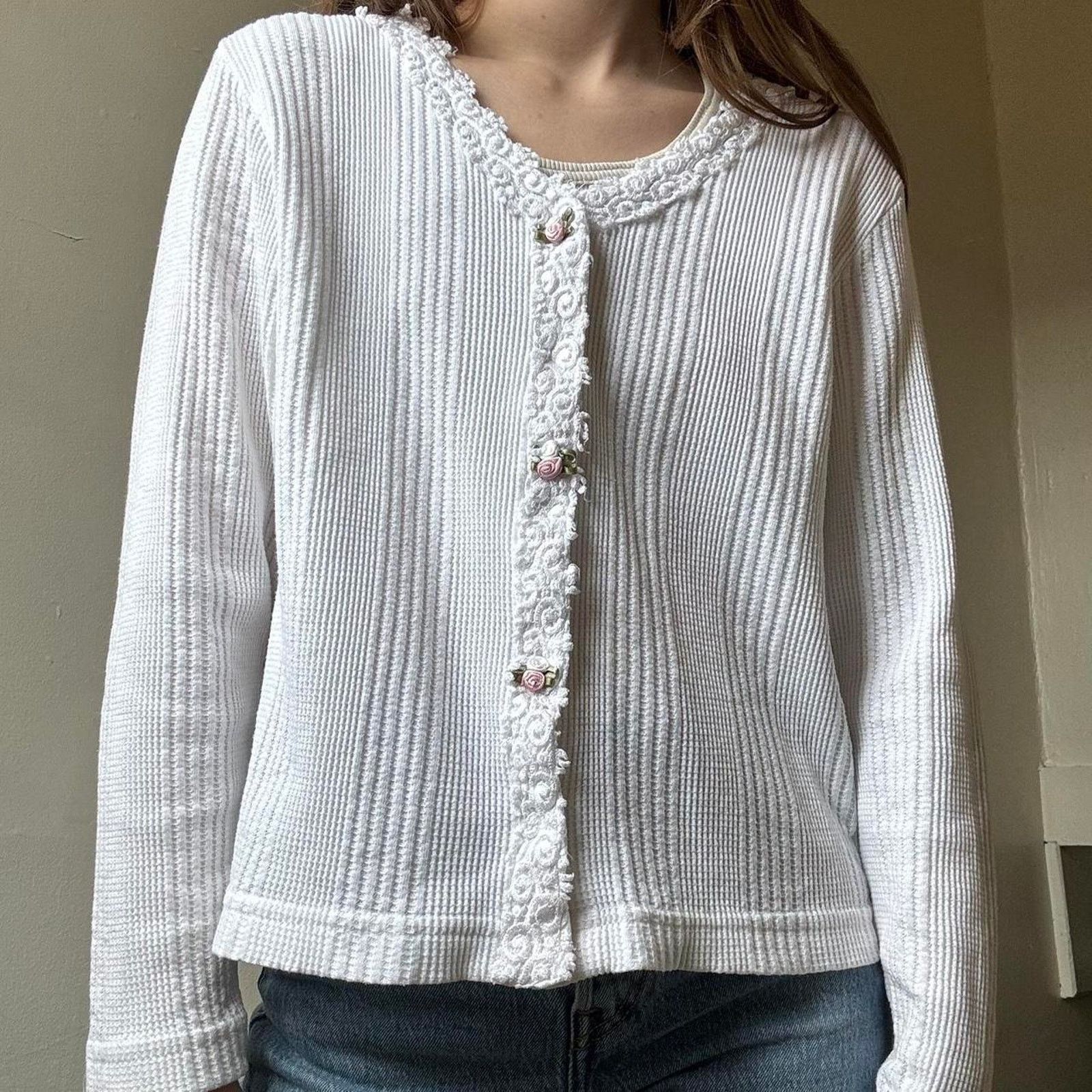 Vintage Vintage LA Gold Ribbed Rose Cardigan Intimates Femme Size ONE SIZE - 3 Thumbnail