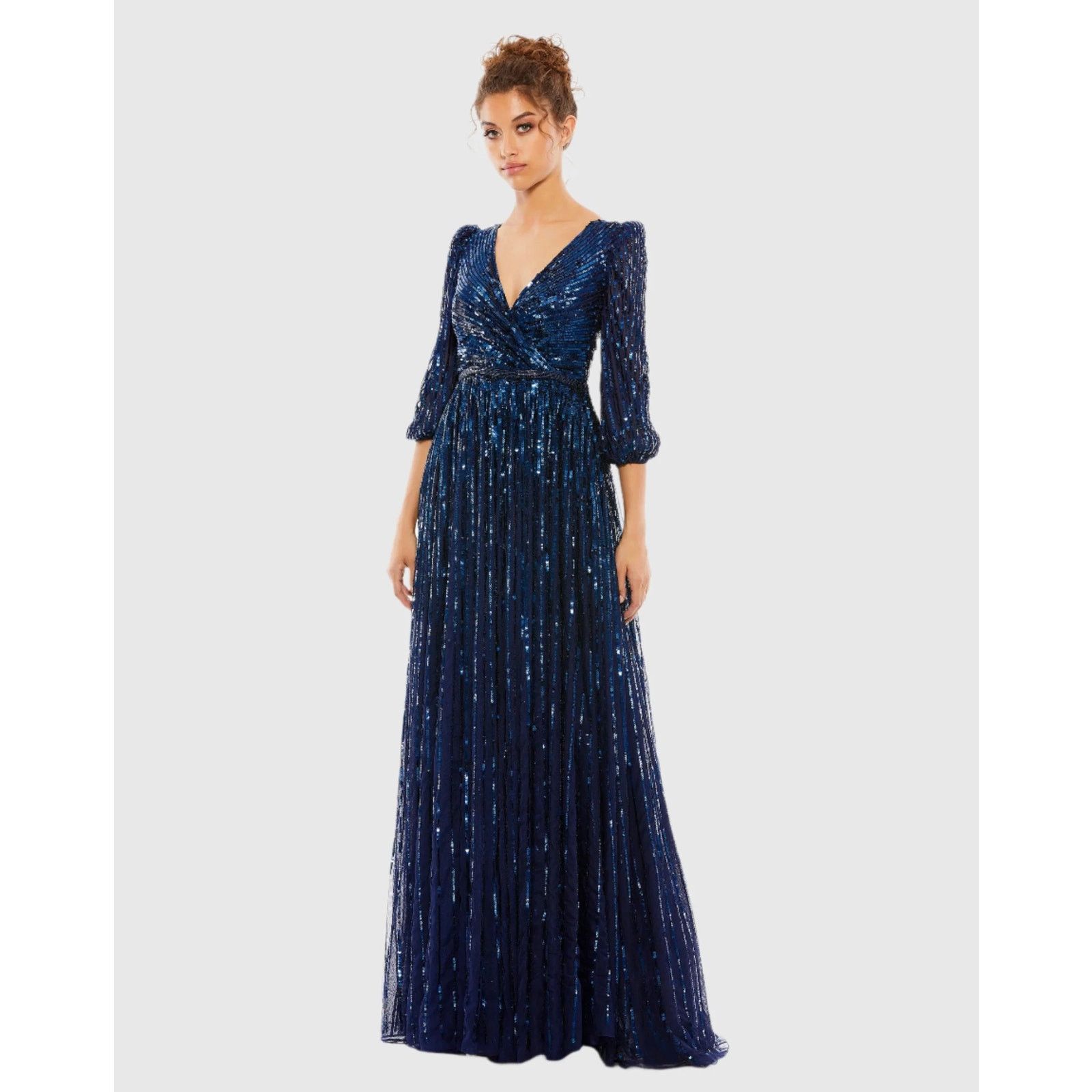 Other New Mac Duggal Sz 10 Midnight Blue Sequined Evening Gown Size L / US 10 / IT 46 - 2 Thumbnail