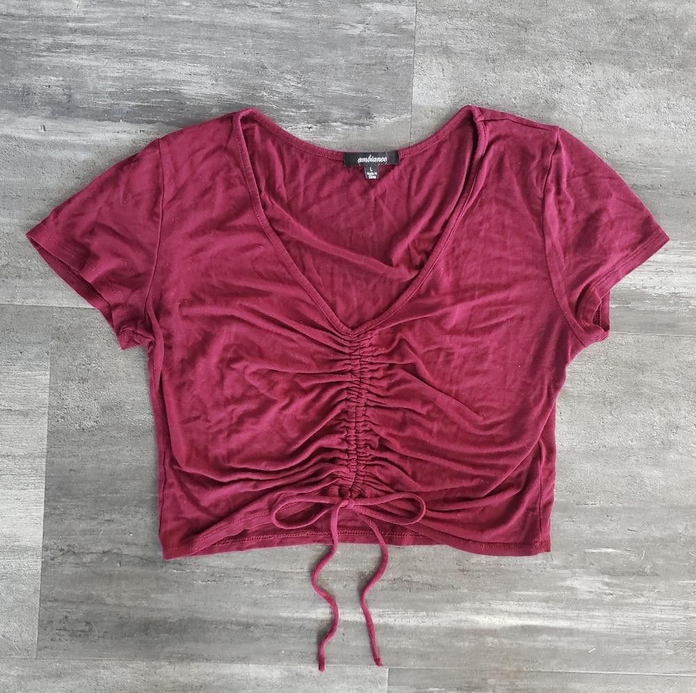 Designer Burgundy Drawstring Ambiance Cropped Short Sleeve Size L / US 10 / IT 46 - 1 Thumbnail
