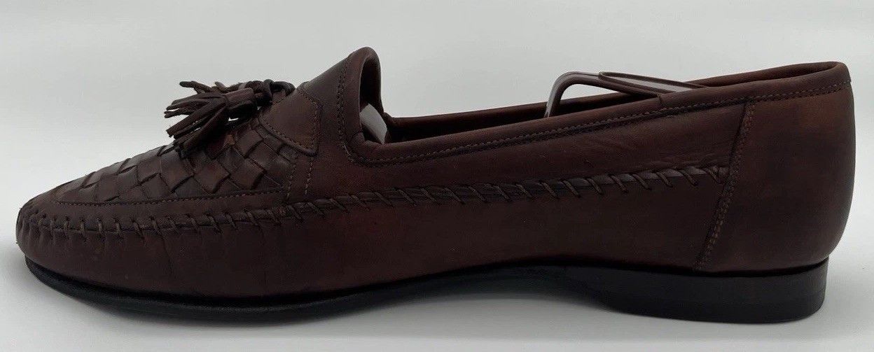 Santoni Italy Stitched Brown Leather Tassel Loafers Size 9D