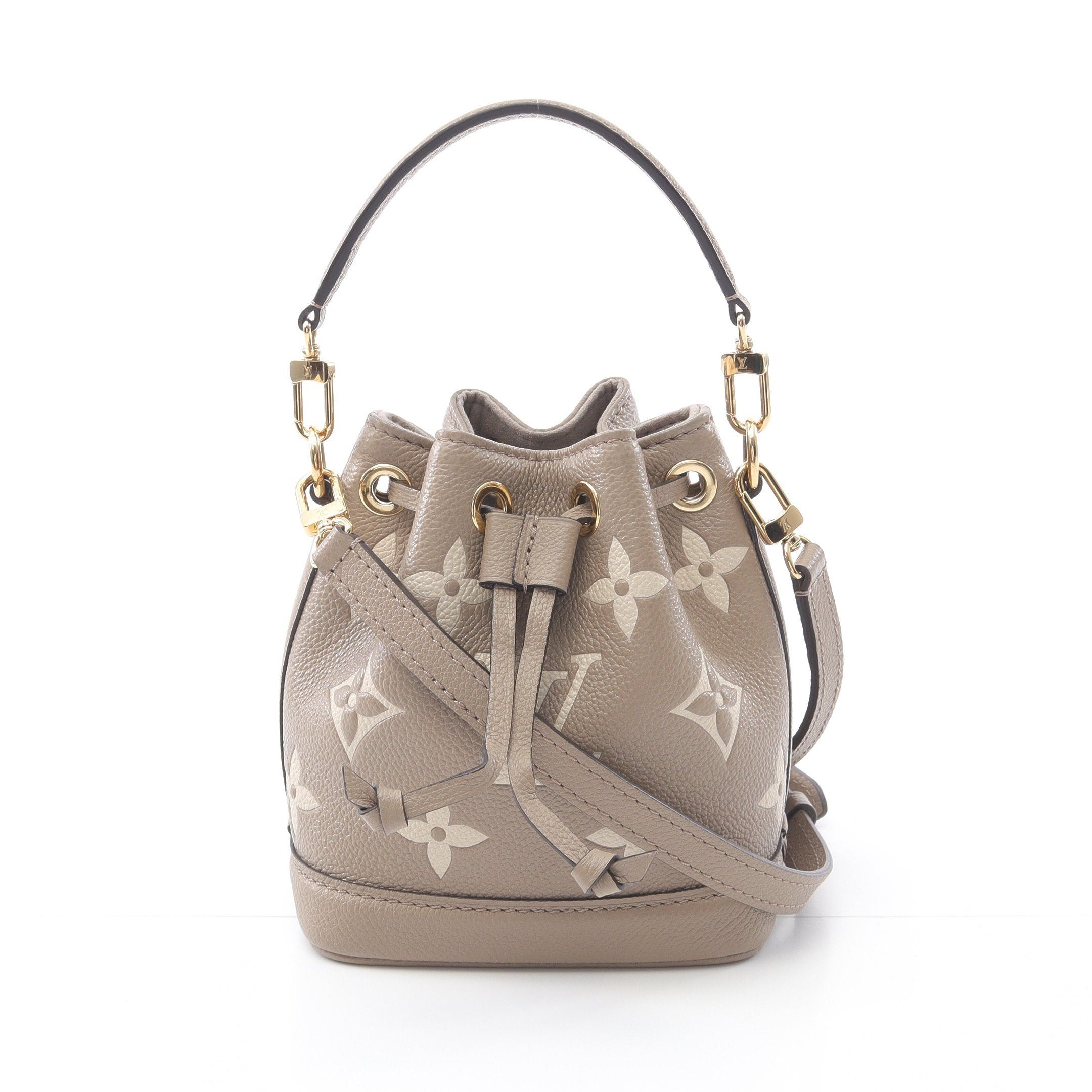 Louis Vuitton Nano Noe Bicolor Monogram Empreinte Tourterelle Claim Handbag Leather Gray Beige Ivory