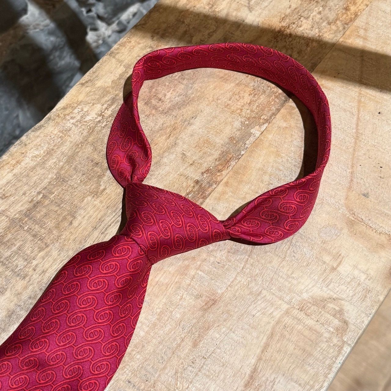 Hermes Hermès Swirl Chaine D'Ancre Red Silk Tie Size ONE SIZE - 2 Thumbnail