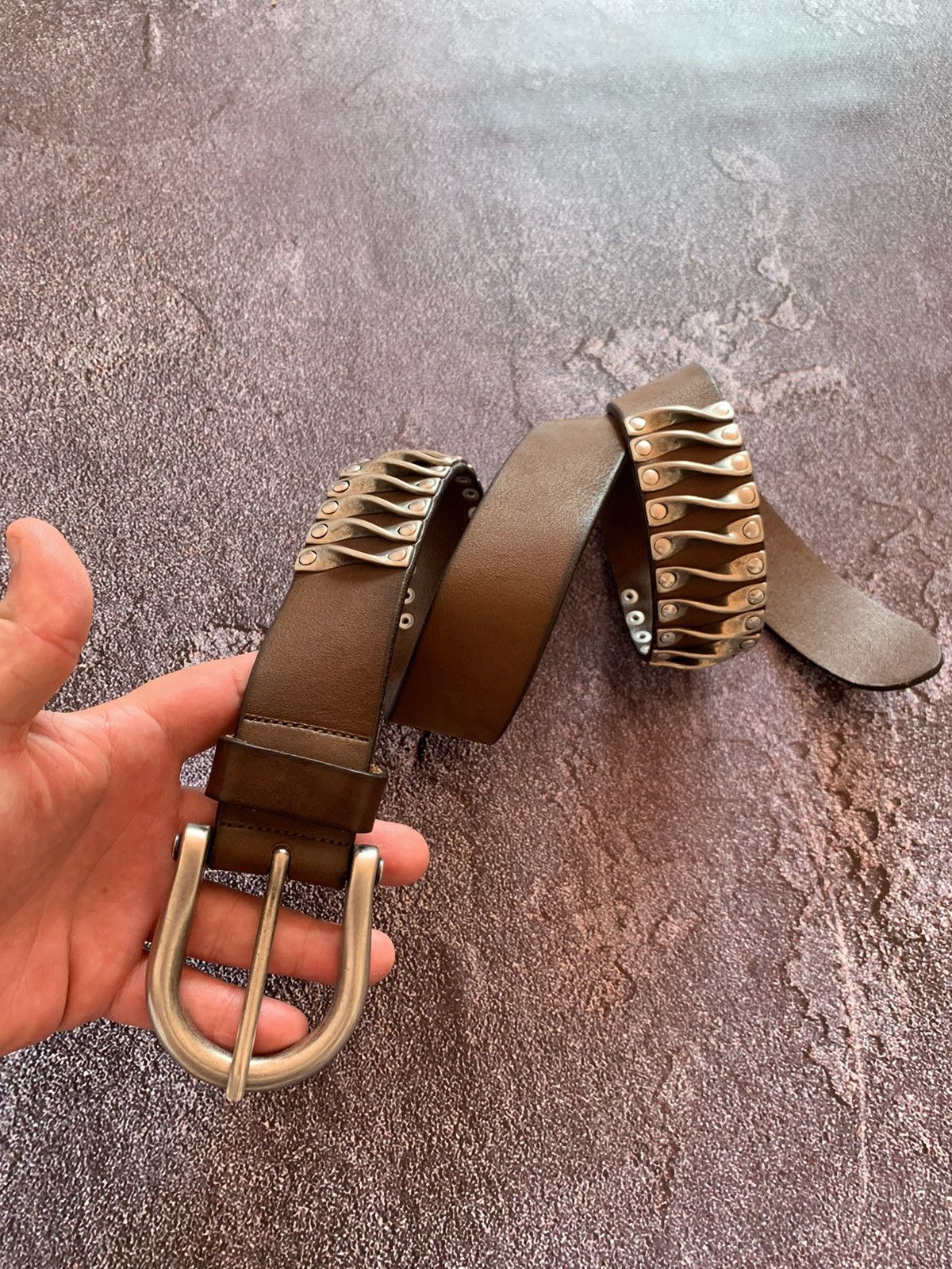 Vintage Berge Italy Leather Metal Avant Garde Opium Belt 95cm Size ONE SIZE - 1 Thumbnail
