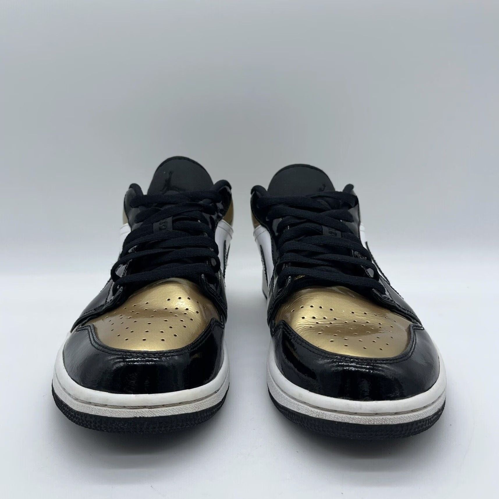 Jordan Brand Nike Air Jordan 1 Low Gold Toe Sneakers CQ9447-700 Men 10 Shoes Patent Leather Black White Gold Swoosh Wing Mens Shoes Size US 9 / EU 42 - 6 Thumbnail