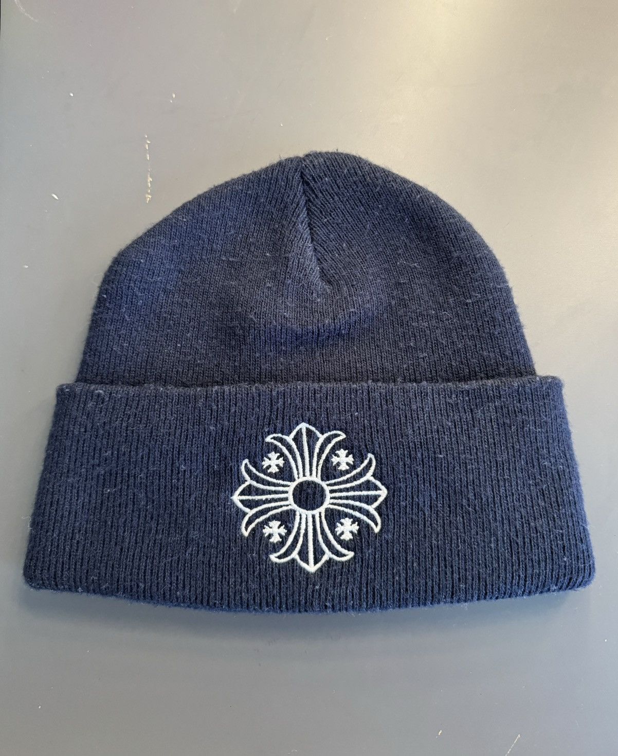 image of Chrome Hearts Plus Cross Fck You Beanie Navy, Men's