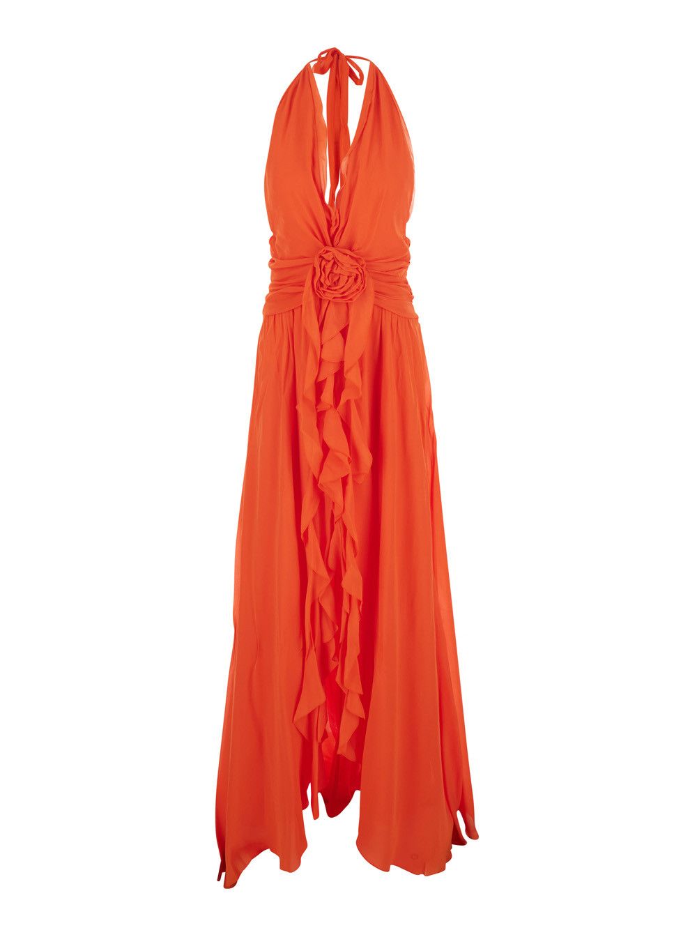 Blumarine Orange Long Dress with Halterneck and Floral Decorations in Viscose for Women Size M / US 6-8 / IT 42-44 - 1 Thumbnail