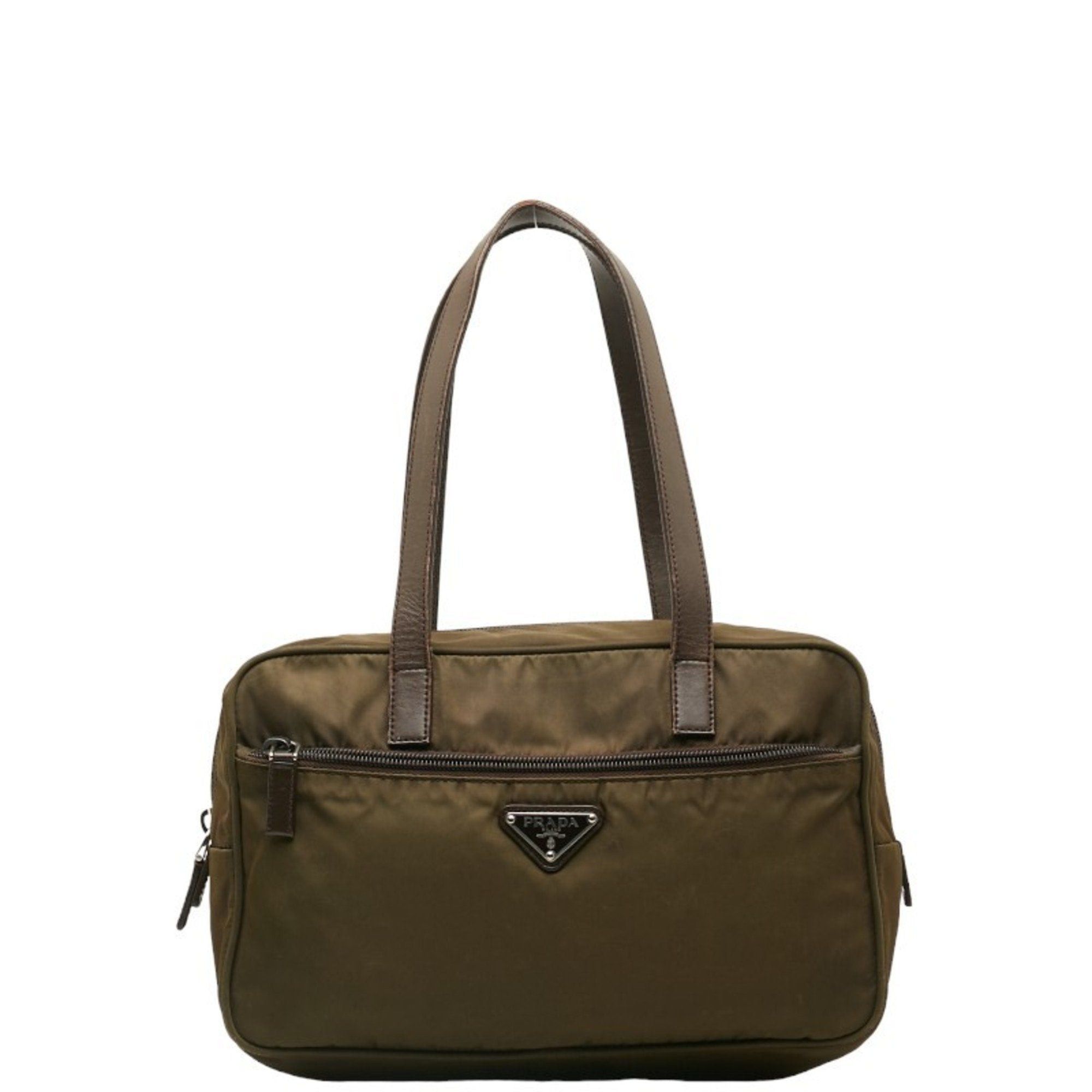 image of Prada Handbag Khaki Green Nylon Leather Women's