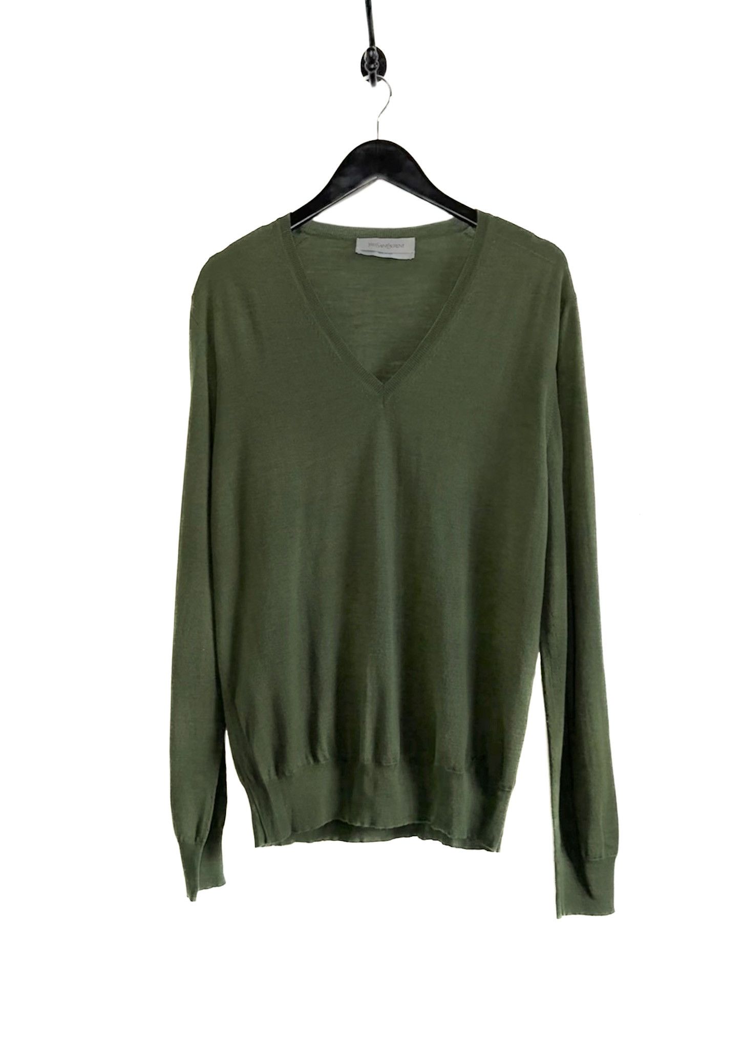 Yves Saint Laurent Yves Saint Laurent Green Wool V-neck Sweater Size US XL / EU 56 / 4 - 1 Thumbnail
