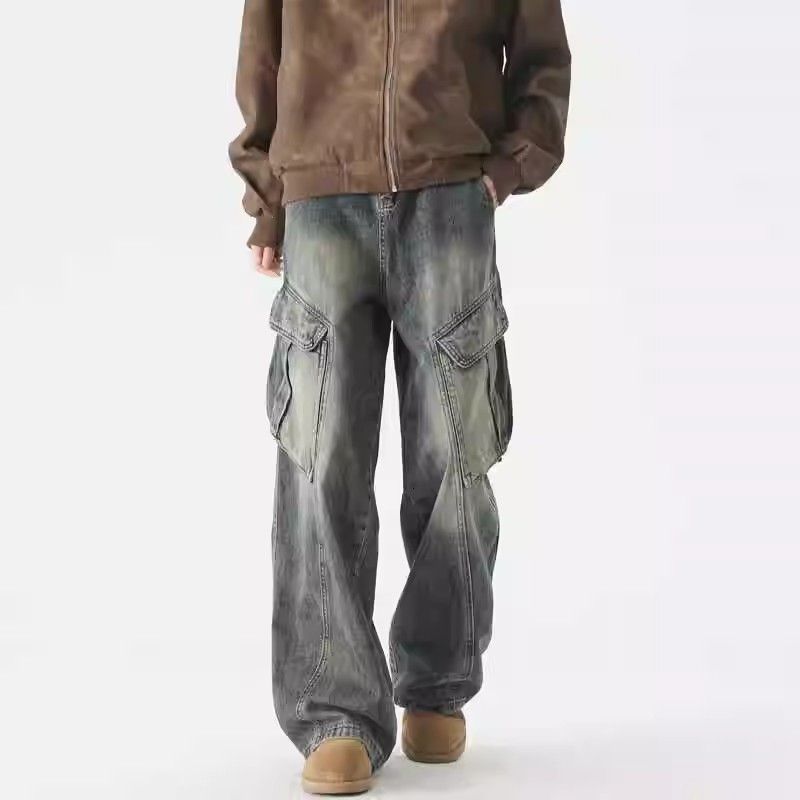 Japanese Brand Retro washed men's straight loose workwear casual jeans Size US 32 / EU 48 - 1 Thumbnail